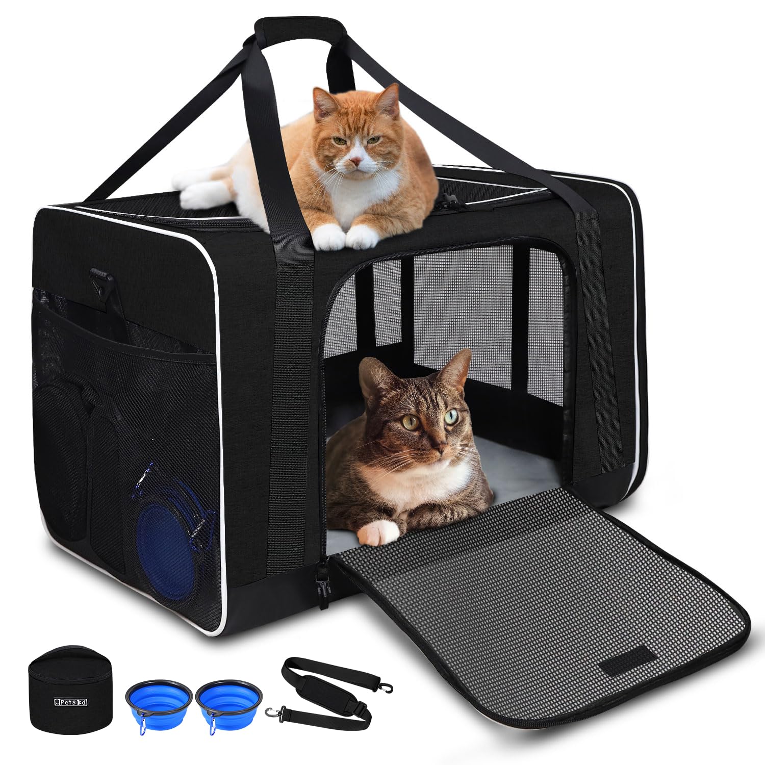 Petskd Extra Large Pet Carrier 24 x17 x17  for Large Cat or Medium Dog, Collapsible Soft Sided Dog cat Carrier for Long Trips wi