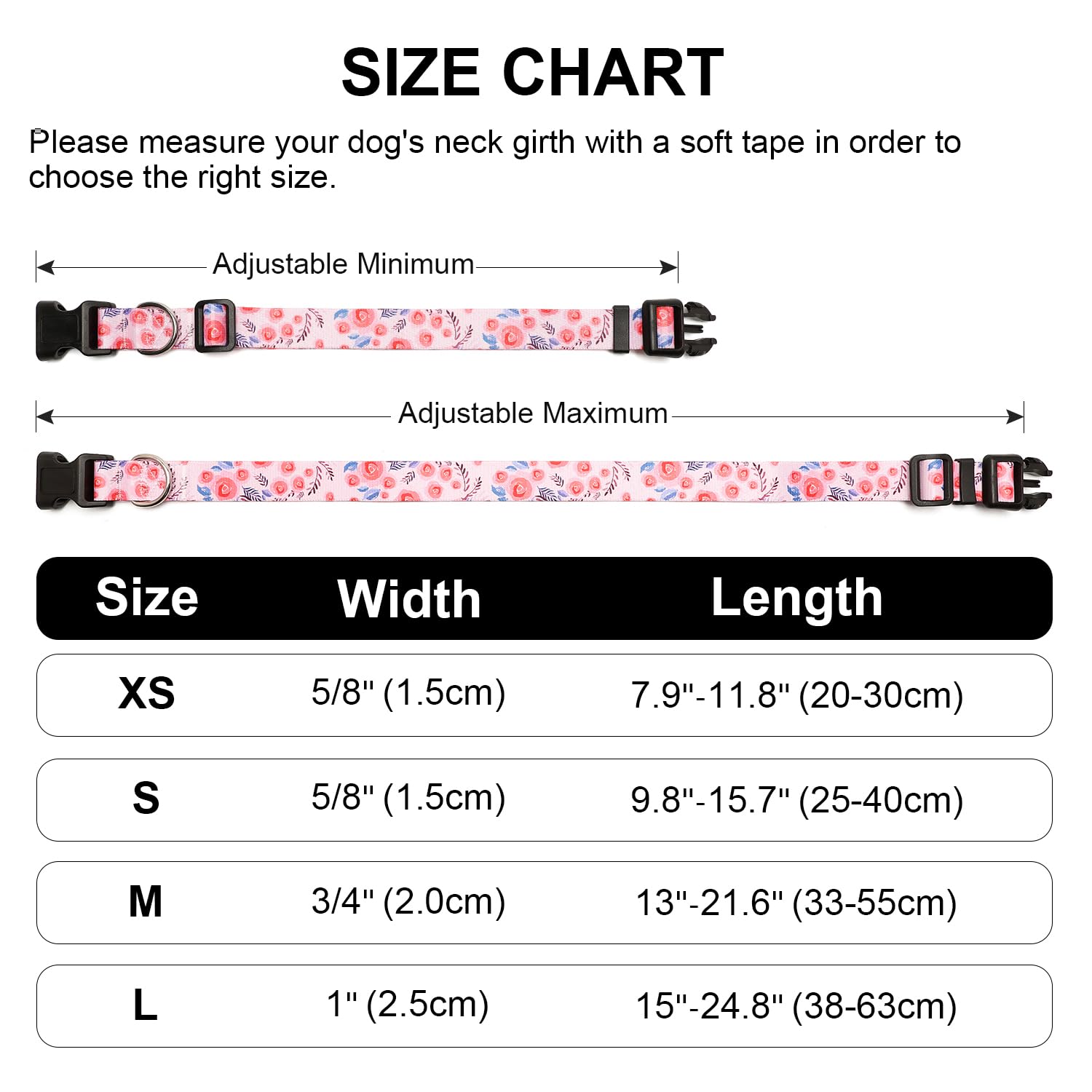 Mercano Adjustable Dog Collar - Special Design Patterns, Soft Nylon Comfortable Durable Pet Collar For Small Medium Large Dogs (S, Rose)