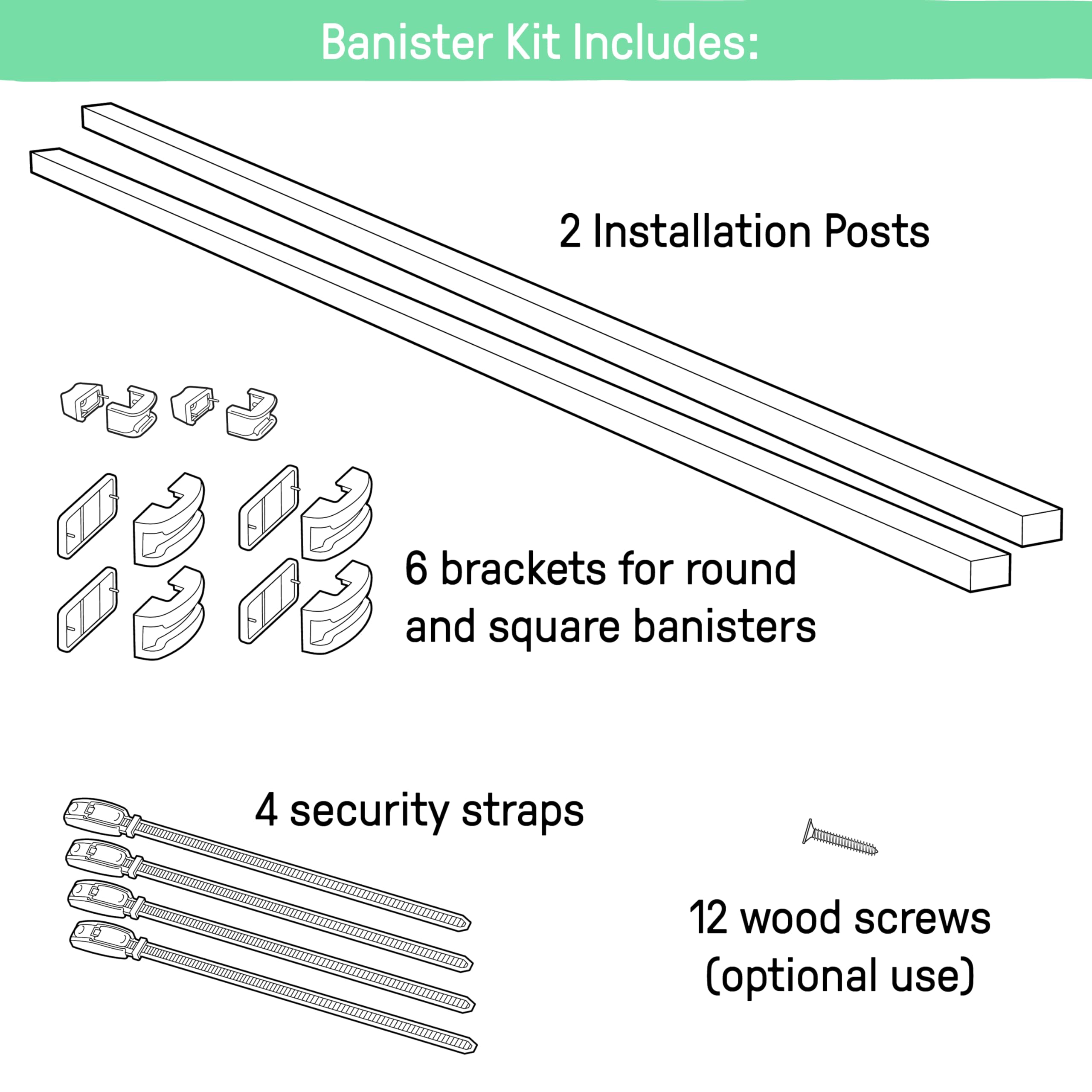 Summer Infant Banister To Banister Gate Mounting Kit - Fits Round Or Square Banisters, Accommodates Most Hardware & Pressure Mount Baby Gates Up To 37” Tall, Gate Sold Separately