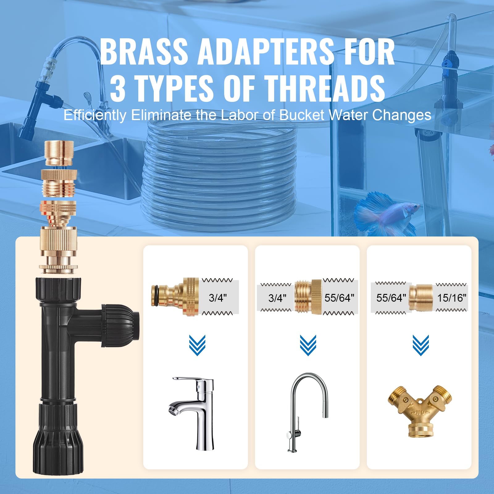 Vevor Aquarium Vacuum Gravel Cleaner, 30Ft Pvc Hose Fish Tank Vacuum Gravel Cleaner, Siphon Fish Tank Cleaner Vacuum, 3 Types Of