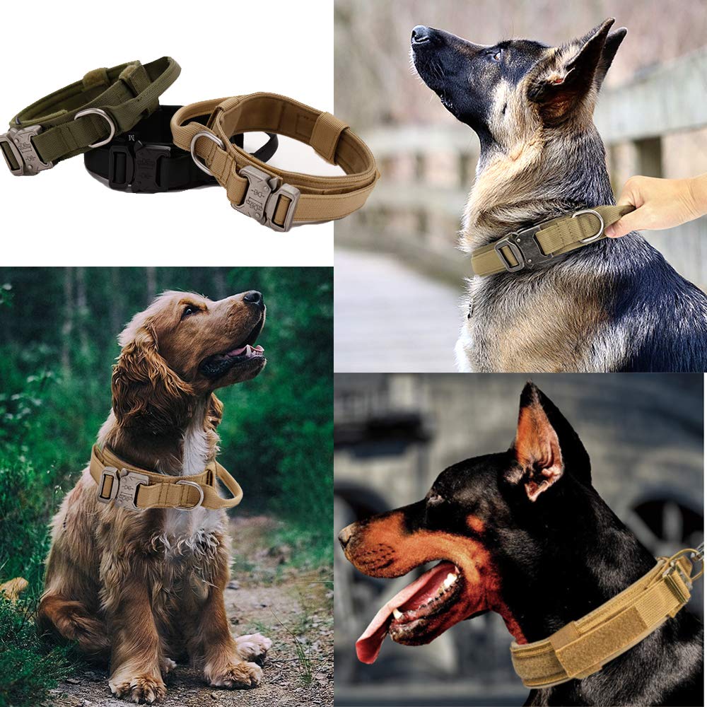 Tactical Dog Collar Military Dog Collar Adjustable Nylon Dog Collar Heavy Duty Metal Buckle With Handle For Dog Training (Brown,S)