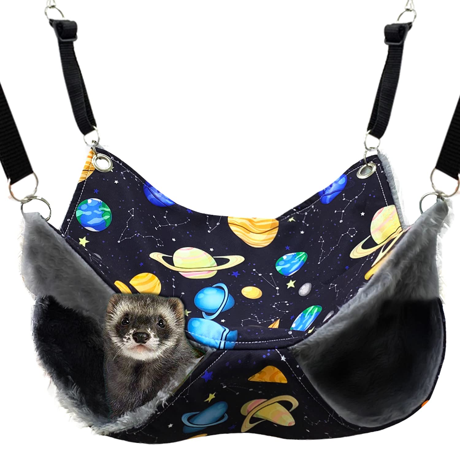 Fulue Ferret Rat Hammock Bed, Ferret Guinea Pig Nation Cage Accessories Kit Set Staff House And Hideouts Cave For Guinea Pig Ferret (Black Galaxy)