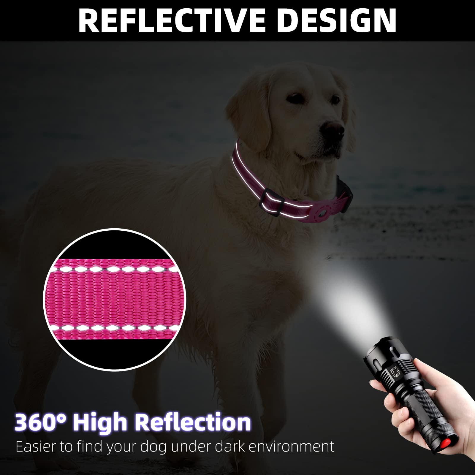 KONITY Reflective AirTag Dog Collar, Compatible with Apple AirTag, Nylon Pet Cat Puppy Collar with Silicone AirTag Holder for Sm