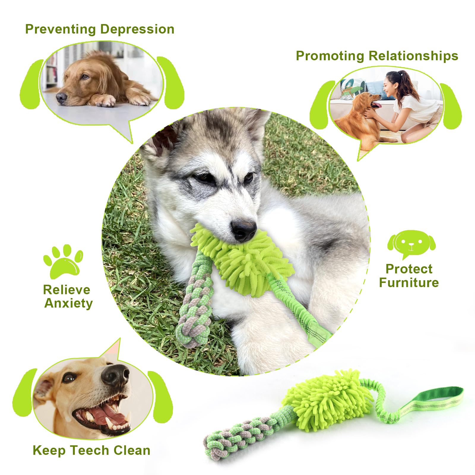wodoca Dog Rope Toy Tug of War Dog Toy for Aggressive Chewers, Interactive Puppy Chew Toys Rope with Strong Squeak, Knots Cotton