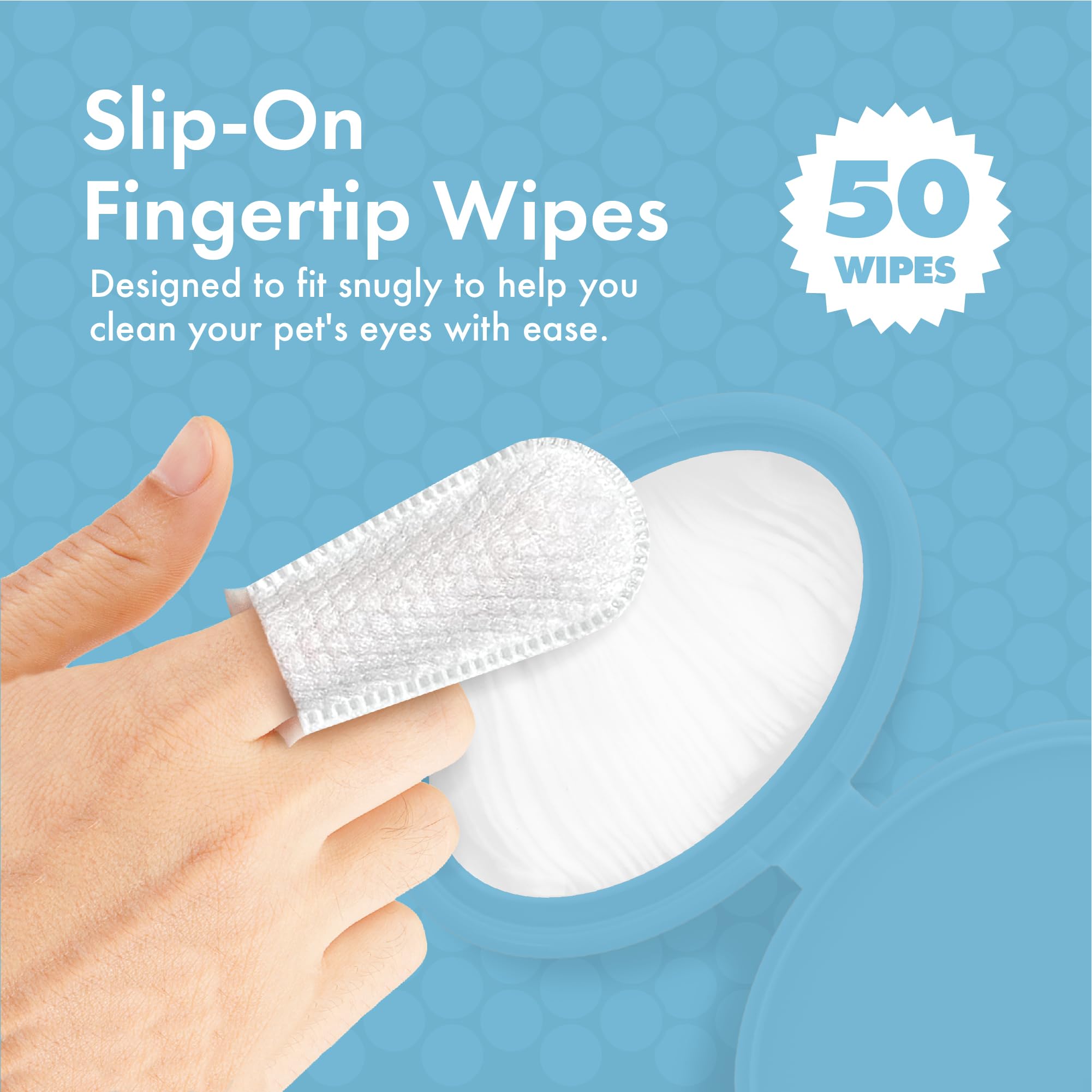 Petkin Fingertip Eye Wipes For Dogs And Cats, 50 Finger Wipes - Slip-On, Snug Fit, Micro-Bristle Fabric - Cleans Eye Area, Dirt