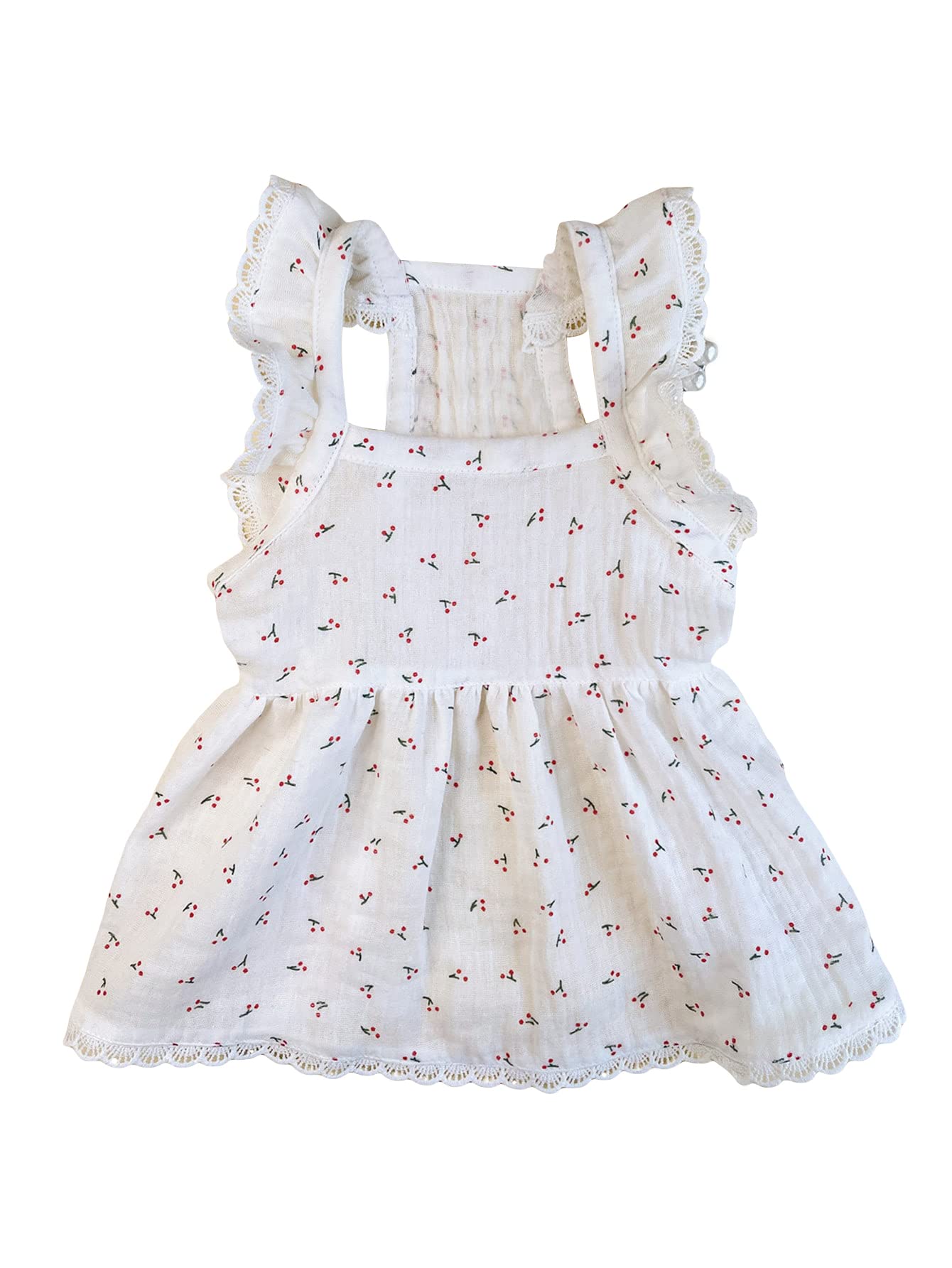 Qwinee Lace Trim Dog Dress Apparel Cherry Print Cat Puppy Skirts Cute Pet Tutu Breathable Summer Birthday Holiday Dress For Smal