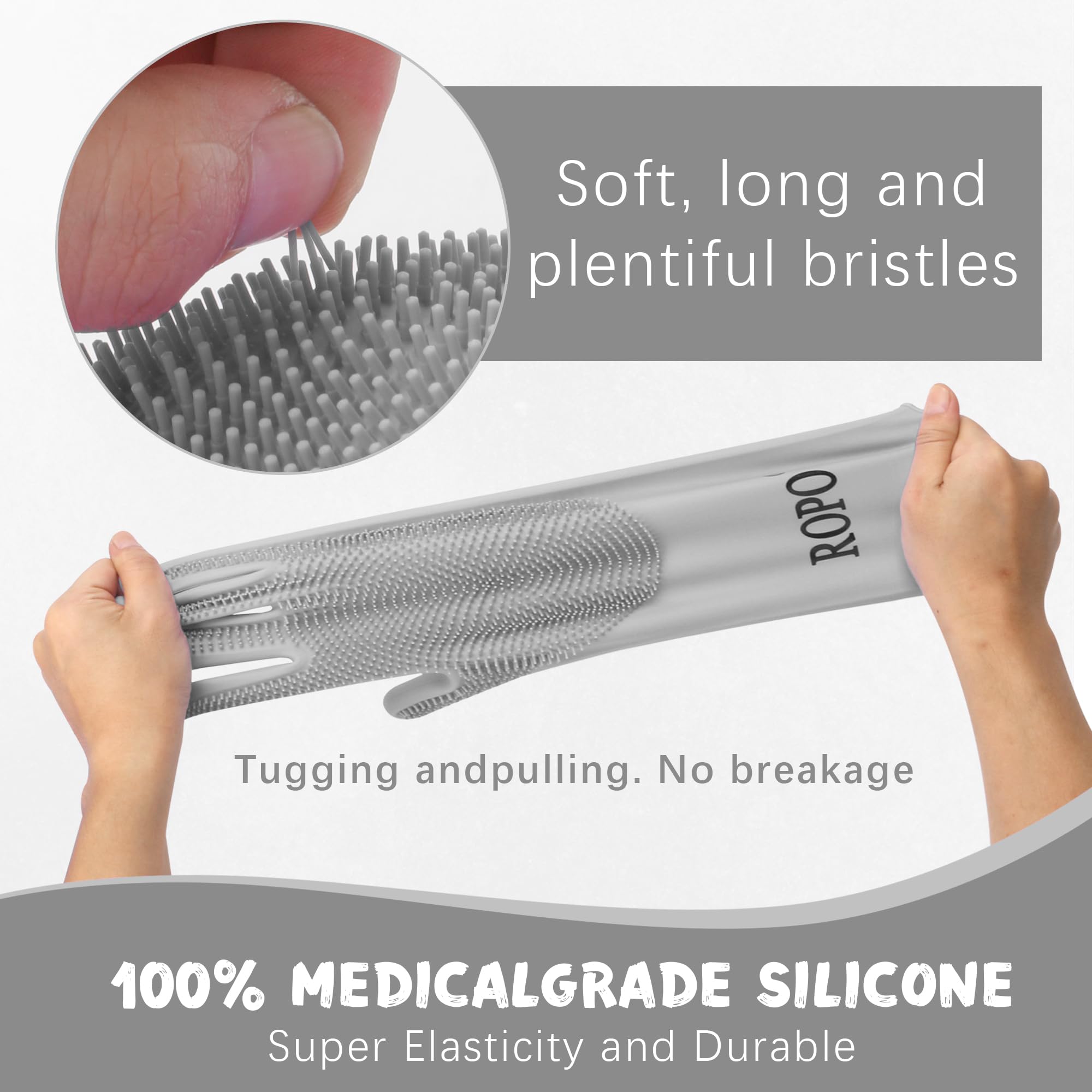 Ropo Silicone Gloves For Pet Grooming, Multi-Functional Gloves For Pet Hair Shedding, Bathing, And Massage (Grey+Purple)