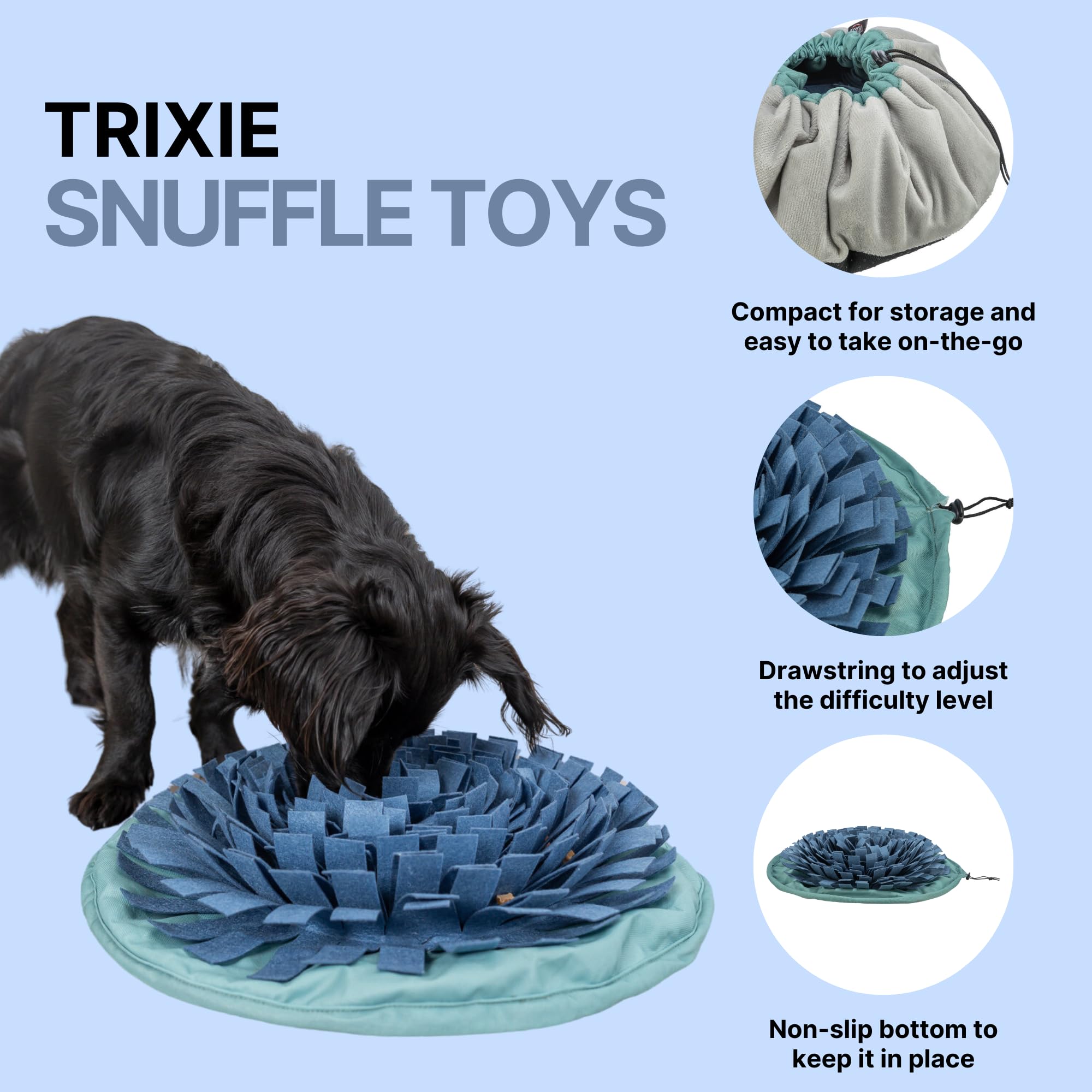 TRIXIE Snuffle & Seek Bowl, Adjustable Snuffle Mat for Dogs, Interactive Slow Feeder, Level 1 Enrichment Puzzle for Dogs & Cats