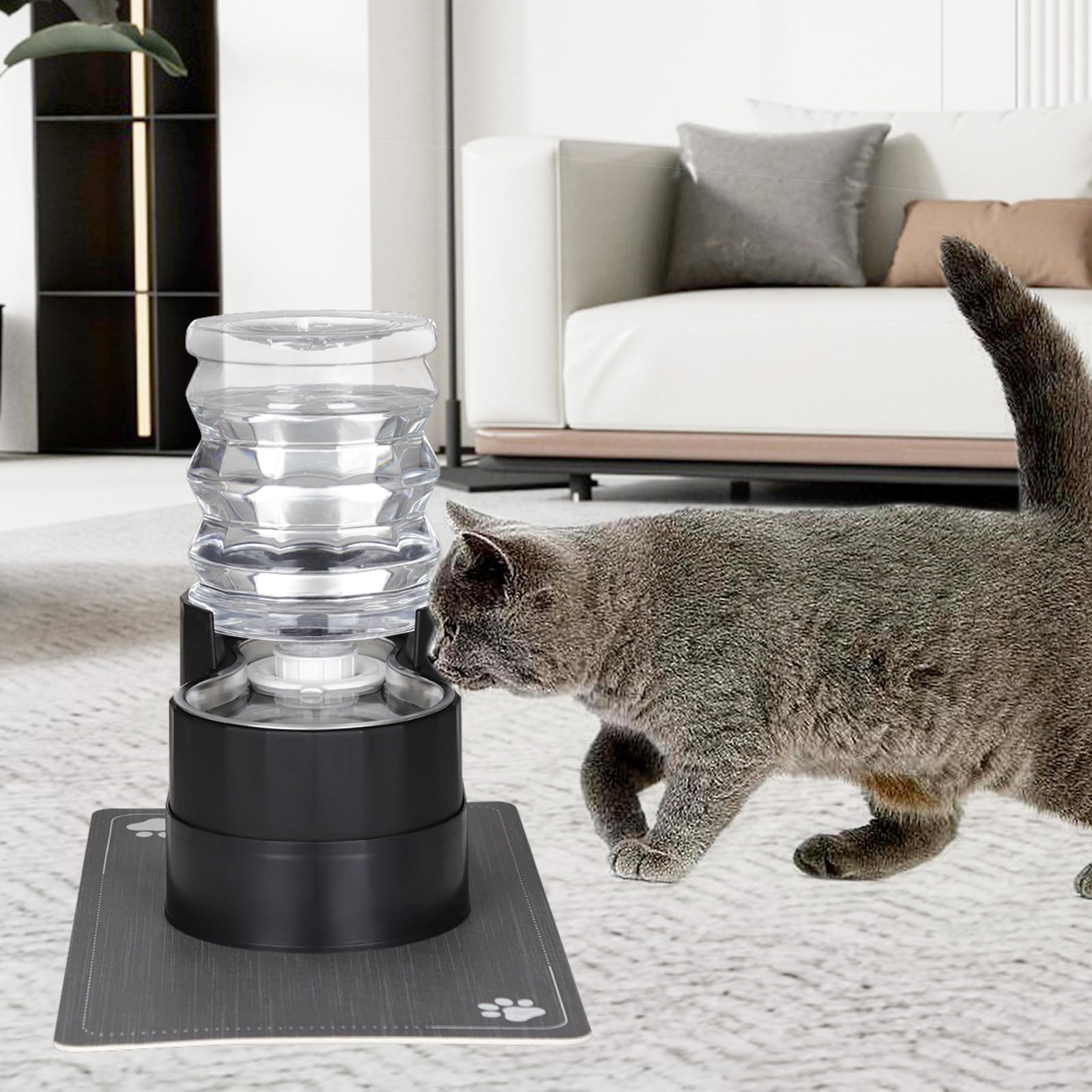 RIZZARI Automatic Cat Water Dispenser: Black 5L Elevated Feeder with Specialized Brush and Triple Filtration - Stainless Steel G