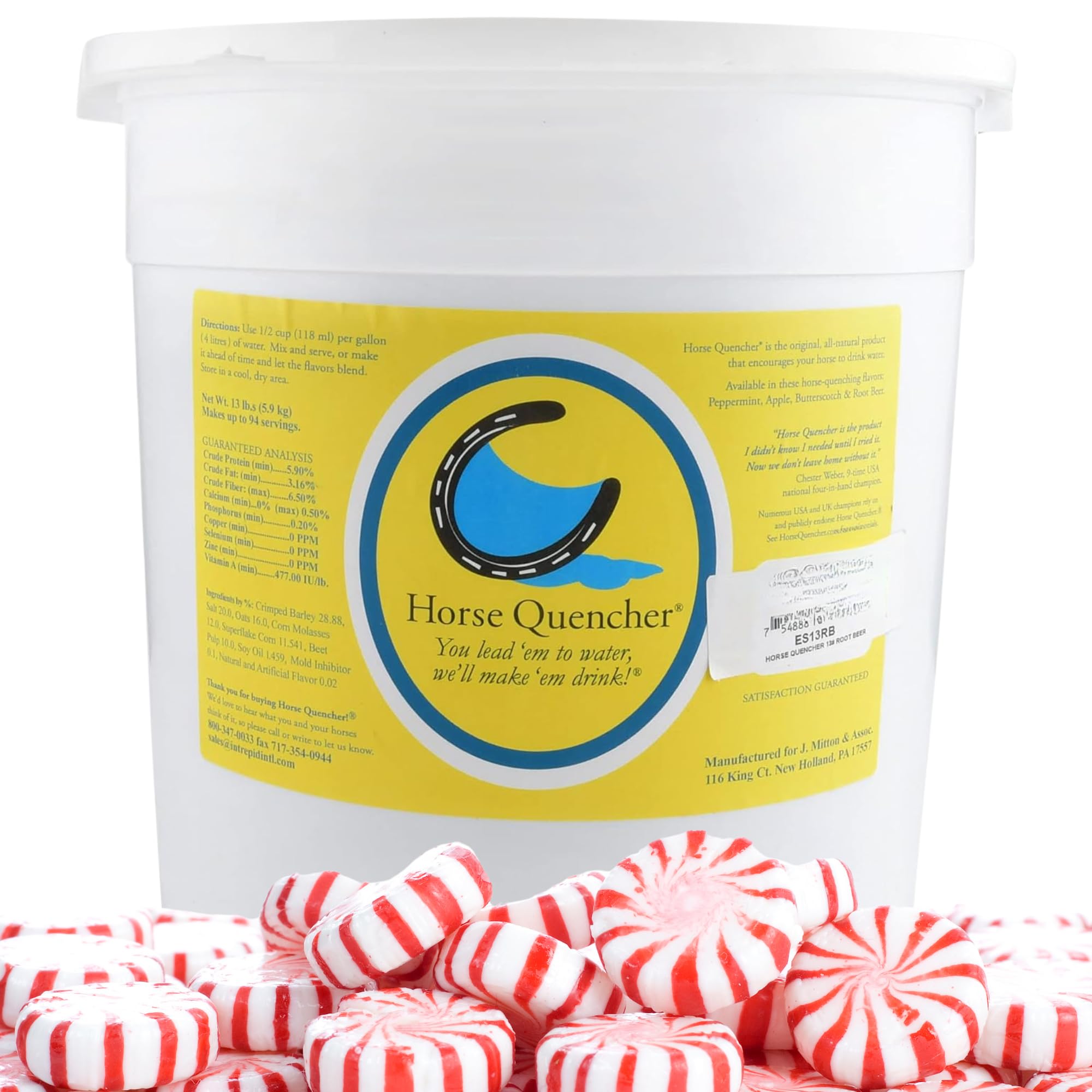 Horse Quenchers Peppermint Flavored Horse Hydration Supplement, Thirst Quencher for Horses, 13 lbs Pail, All-Natural Grains for 