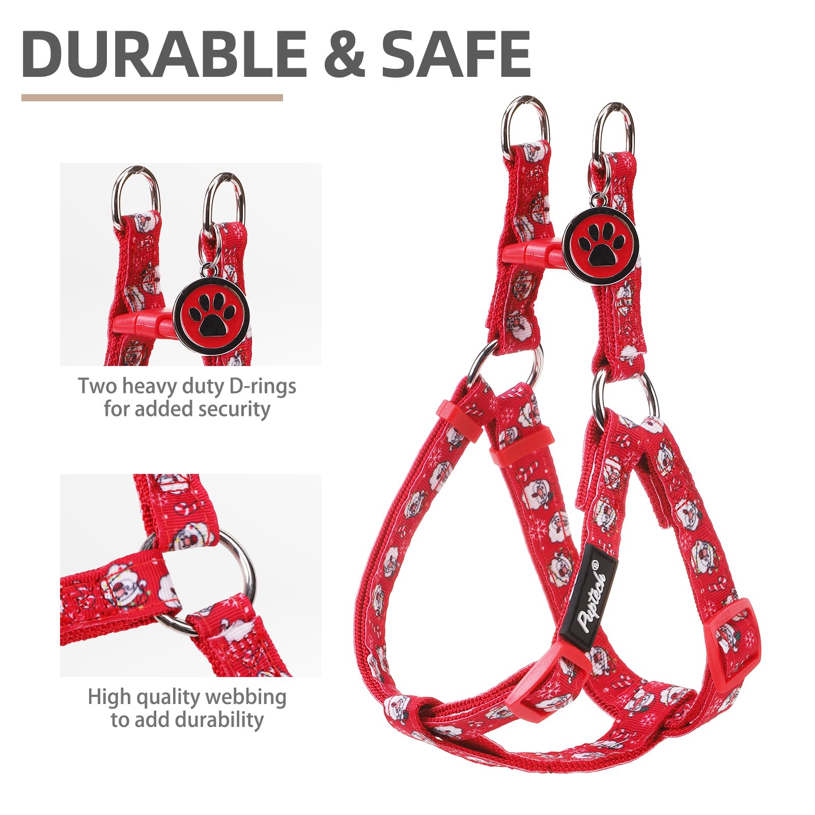 Pupteck No Pull Dog Harness Soft Adjustable Basic Nylon Step In Puppy Vest Outdoor Walking With Id Tag, Christmas, M