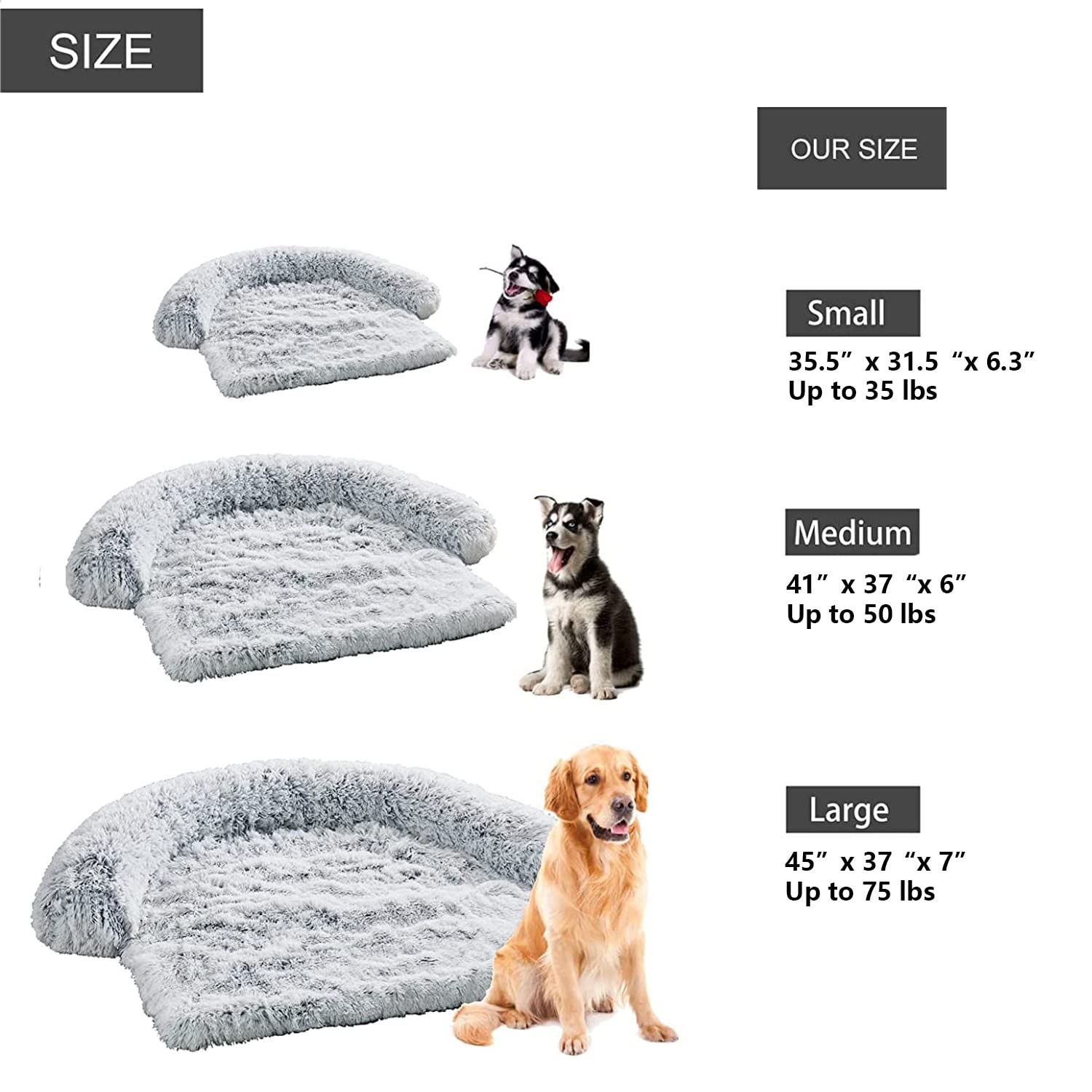 Dekeyoo Pet Couch Protector, Waterproof Calming Dog Bed Plush Mat, Pet Furniture Cover with Soft Neck Bolster, Machine Washable