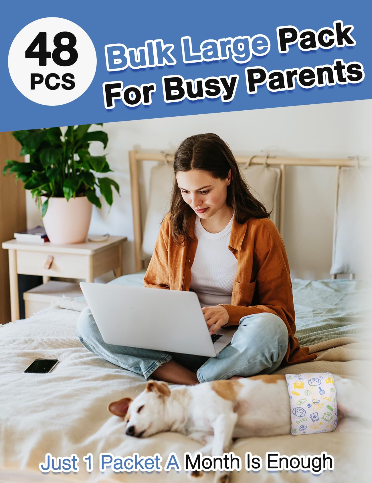 Dono Disposable Male Dog Diapers - 48 Pcs: Super Absorbent Disposable Male Wraps For Small To Large Dogs With Wetness Indicator