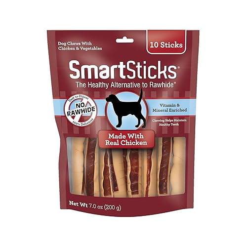 SmartBones SmartSticks, Treat Your Dog to a Rawhide-Free Chew Made With Real Chicken and Vegetables, 10 sticks