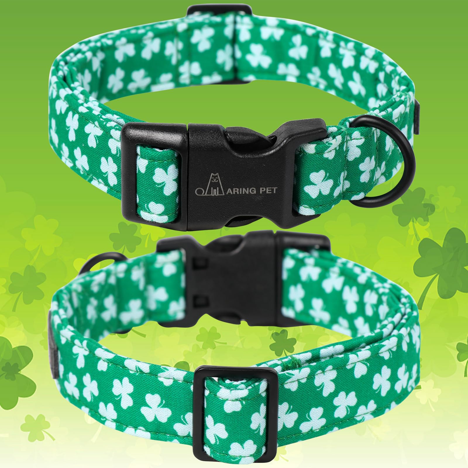 Aring Pet St Patrick'S Day Dog Collar-Cute Clovers Dog Collar, Adjustable Cotton Shamrock Pet Collar Trefoil Puppy Collars With