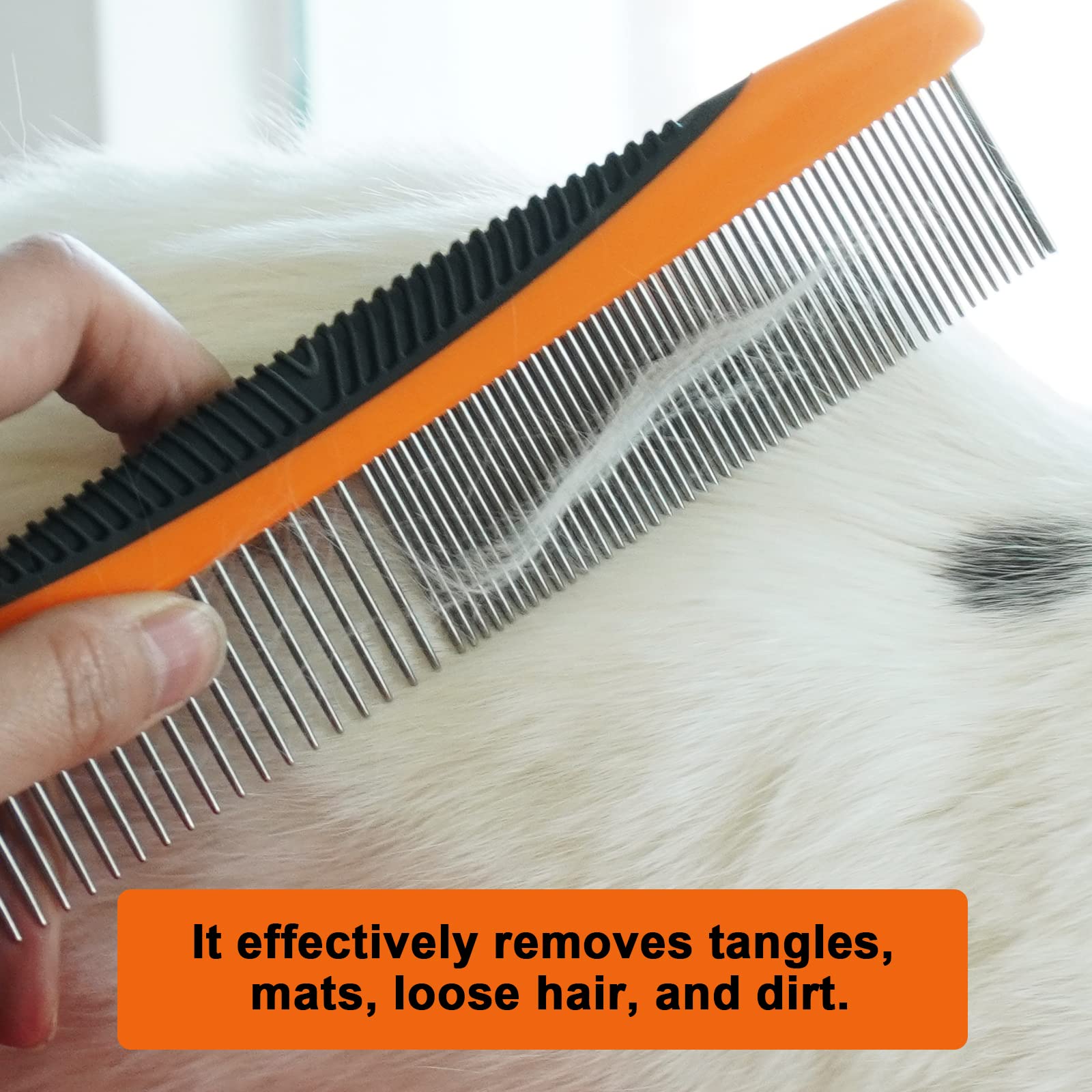 Cafhelp Metal Dog Comb, Cat Comb With Rounded And Smooth Ends Stainless Steel Teeth And Non-Slip Grip Handle, Professional Dog G
