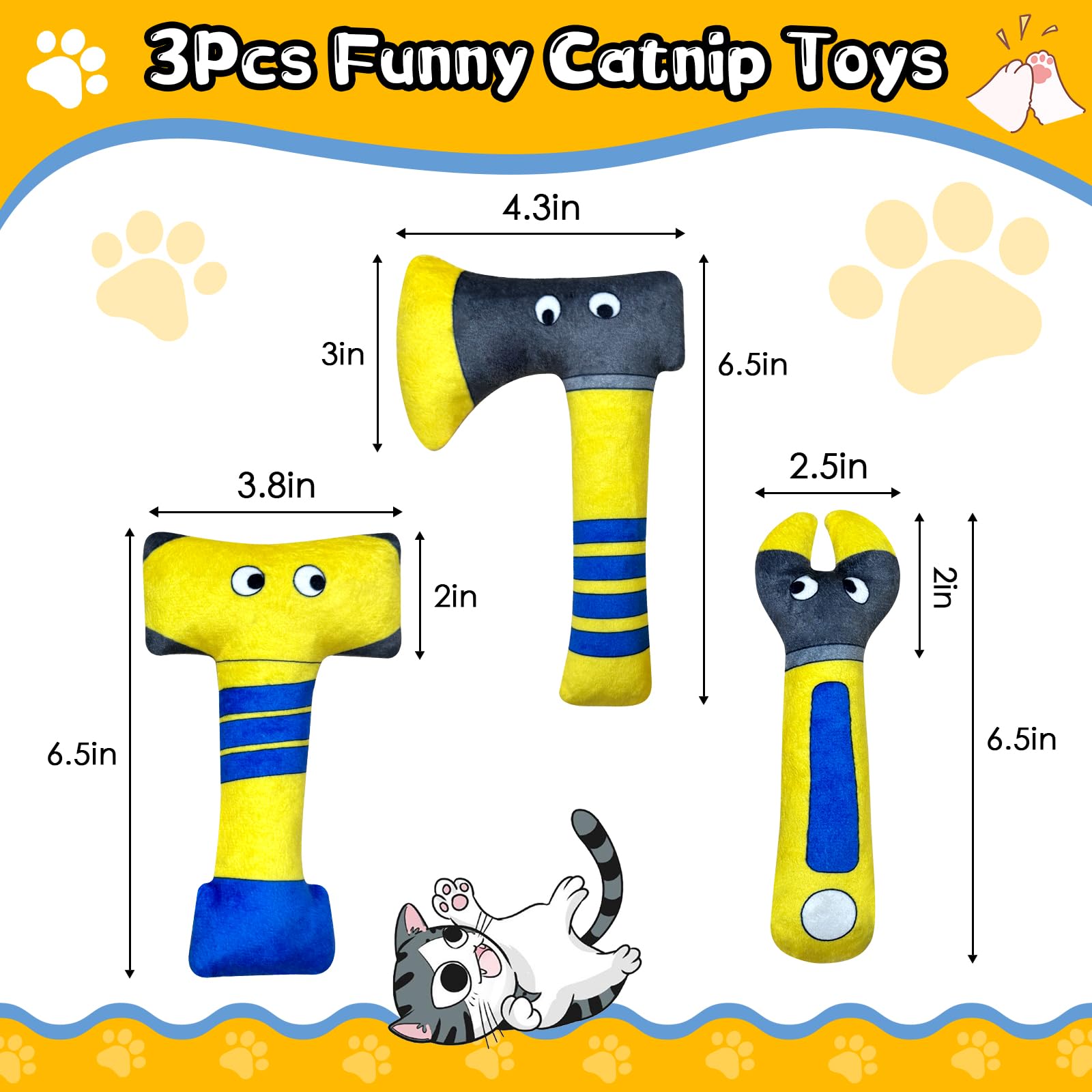 Wowbala 3Pcs Funny Catnip Toys, Catnip Toys For Indoor Cat - Hatchet Shaped Cat Toy With Crinkle Sound Interactive Kitten Kitty