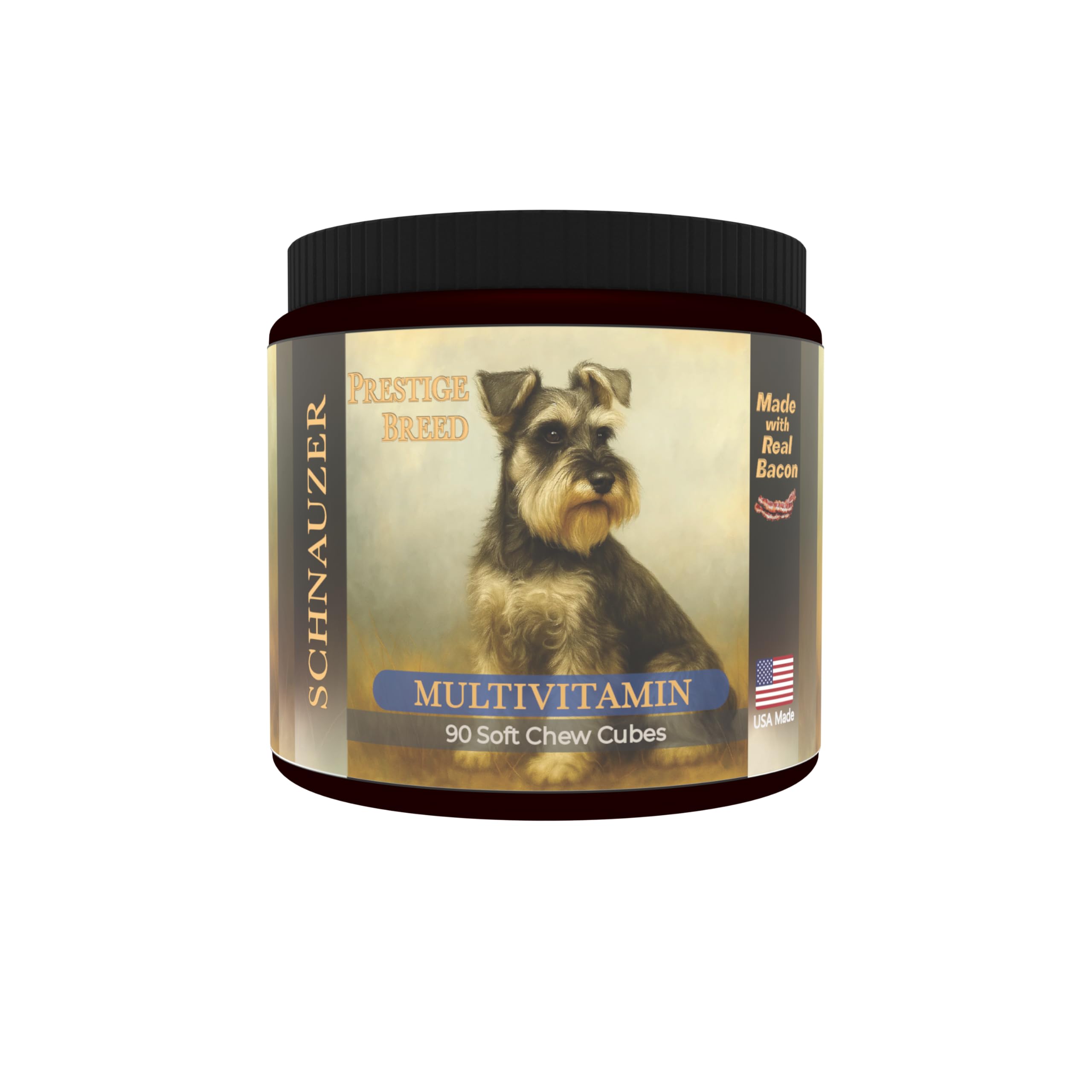 Prestige Breed Multivitamins, Balanced Nutrition for Your Schnauzer, 90 Count, Made in the USA with Real Bacon