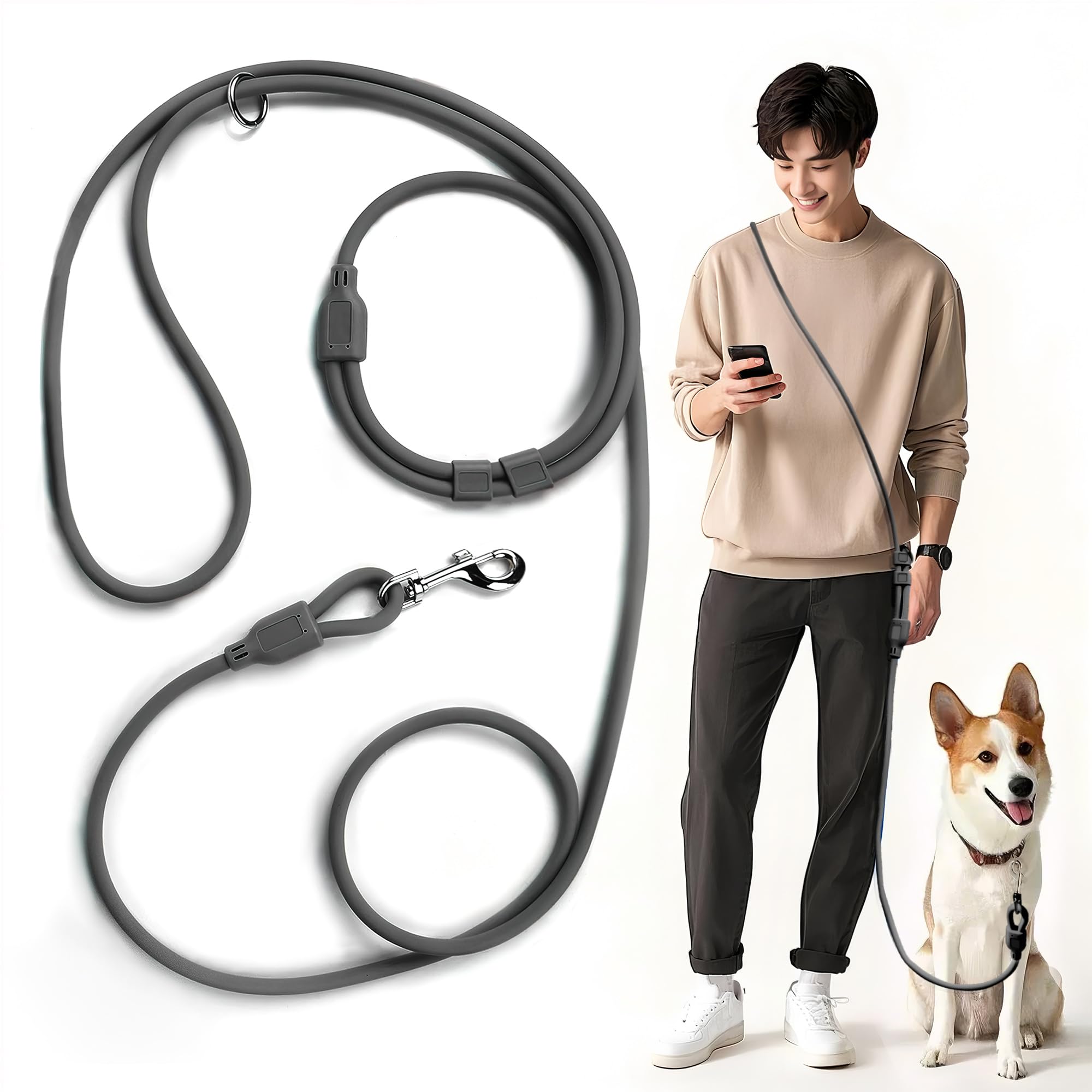 Petifine Hands Free Dog Leash, Crossbody Waist Leash For Dog Walking, 8 Ft Multifunctional Waterproof Waist Lead For Swimming,Ru