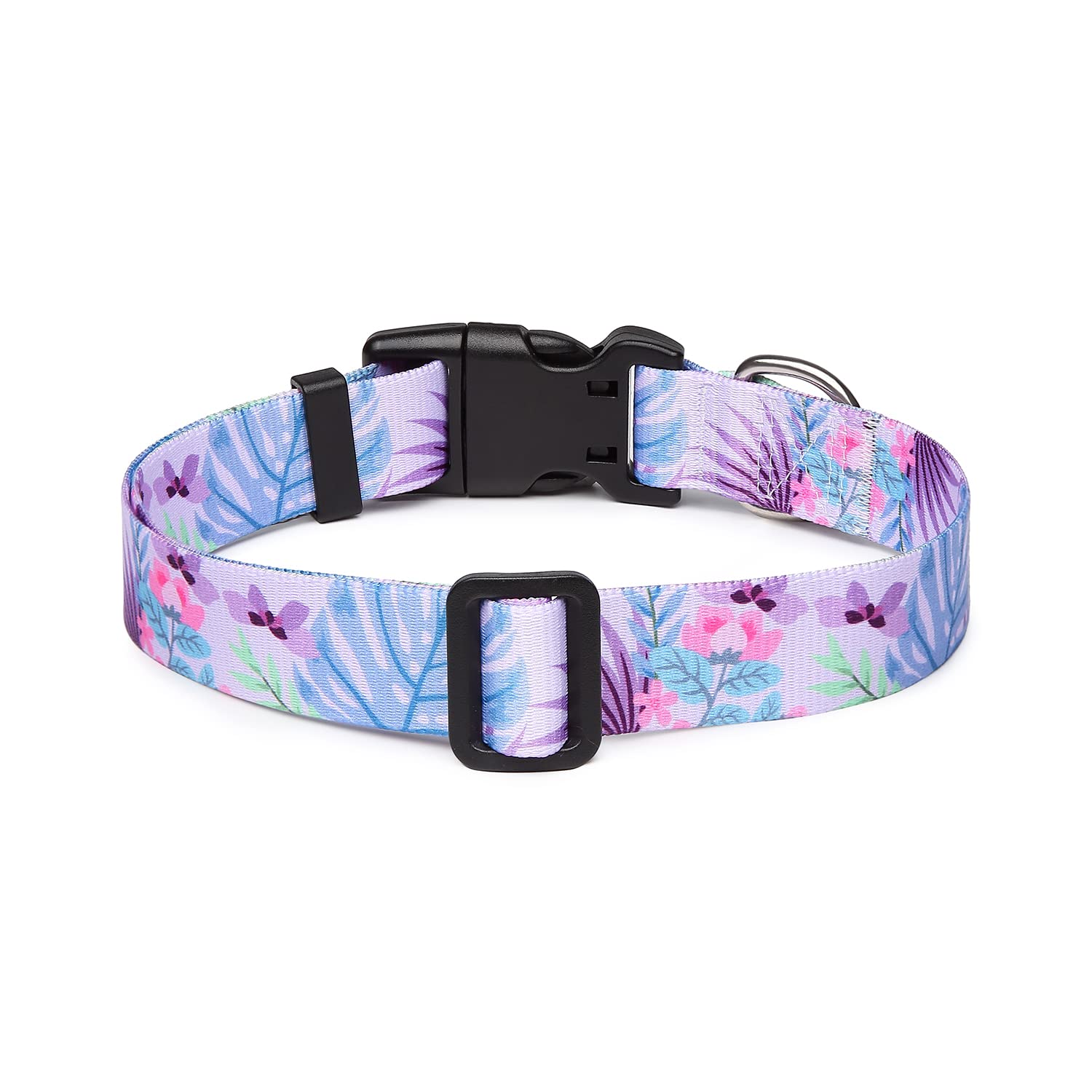 Mercano Adjustable Dog Collar - Special Design Patterns, Soft Nylon Comfortable Durable Pet Collar For Small Medium Large Dogs (M, Floral Purple)