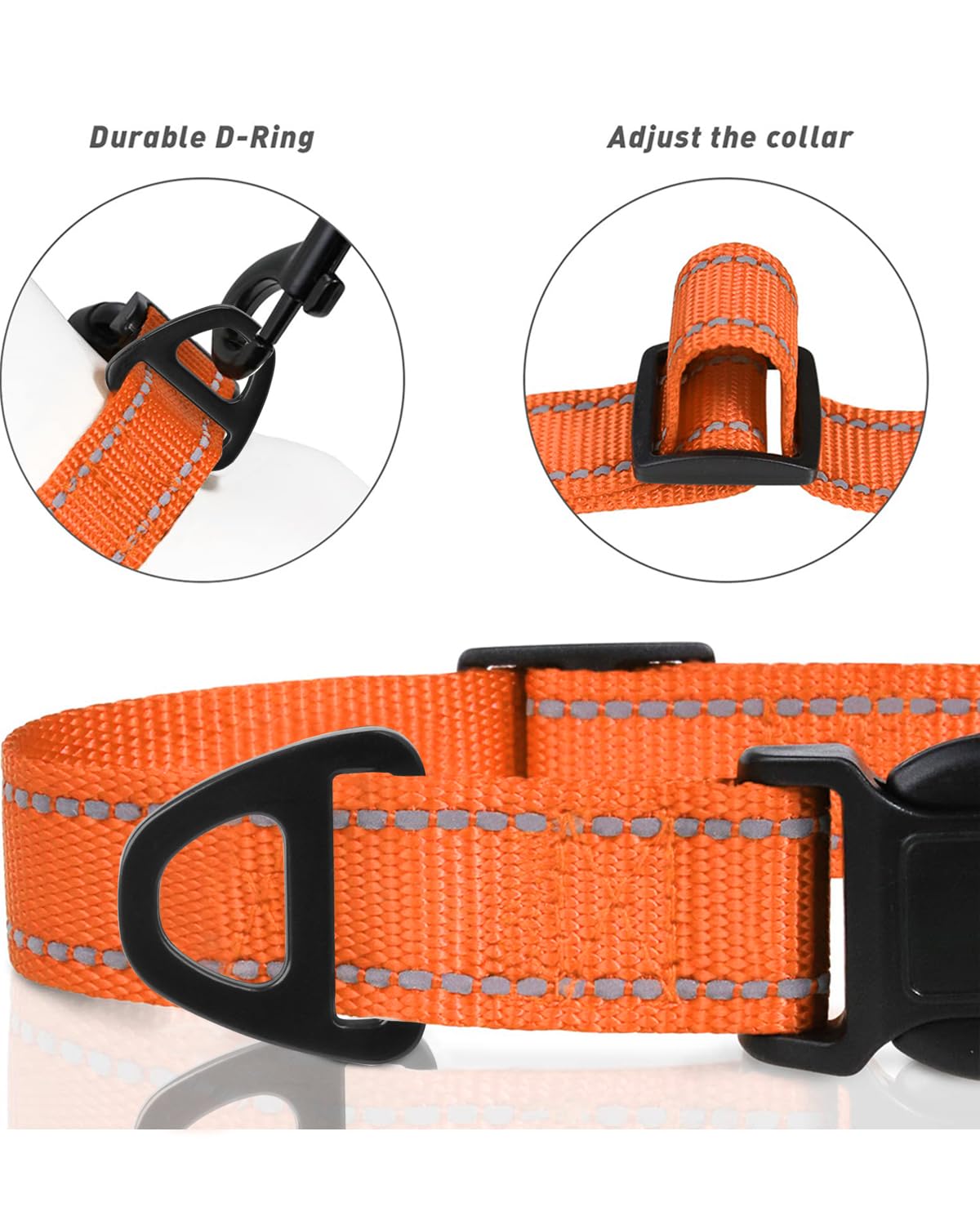 Tagme Reflective Nylon Dog Collars, Adjustable Classic Dog Collar With Quick Release Buckle For Extra Large Dogs, Orange, 1¼' Width