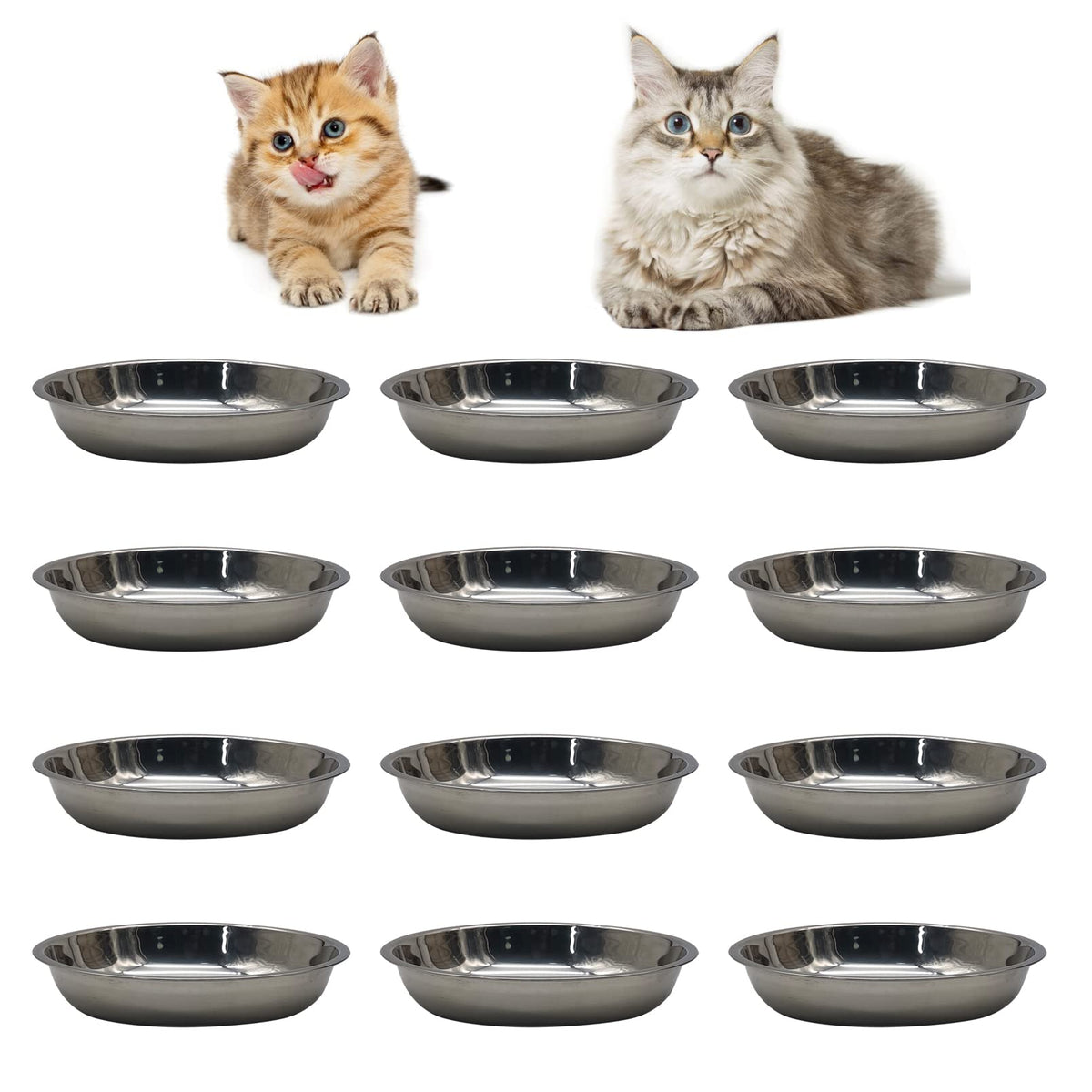 Hamiledyi 12 Pcs Stainless Steel Cat Bowls Replacement Whisker Fatigue Relief Cat Plates Pet Water Dish Shallow Kitten Bowls Pet