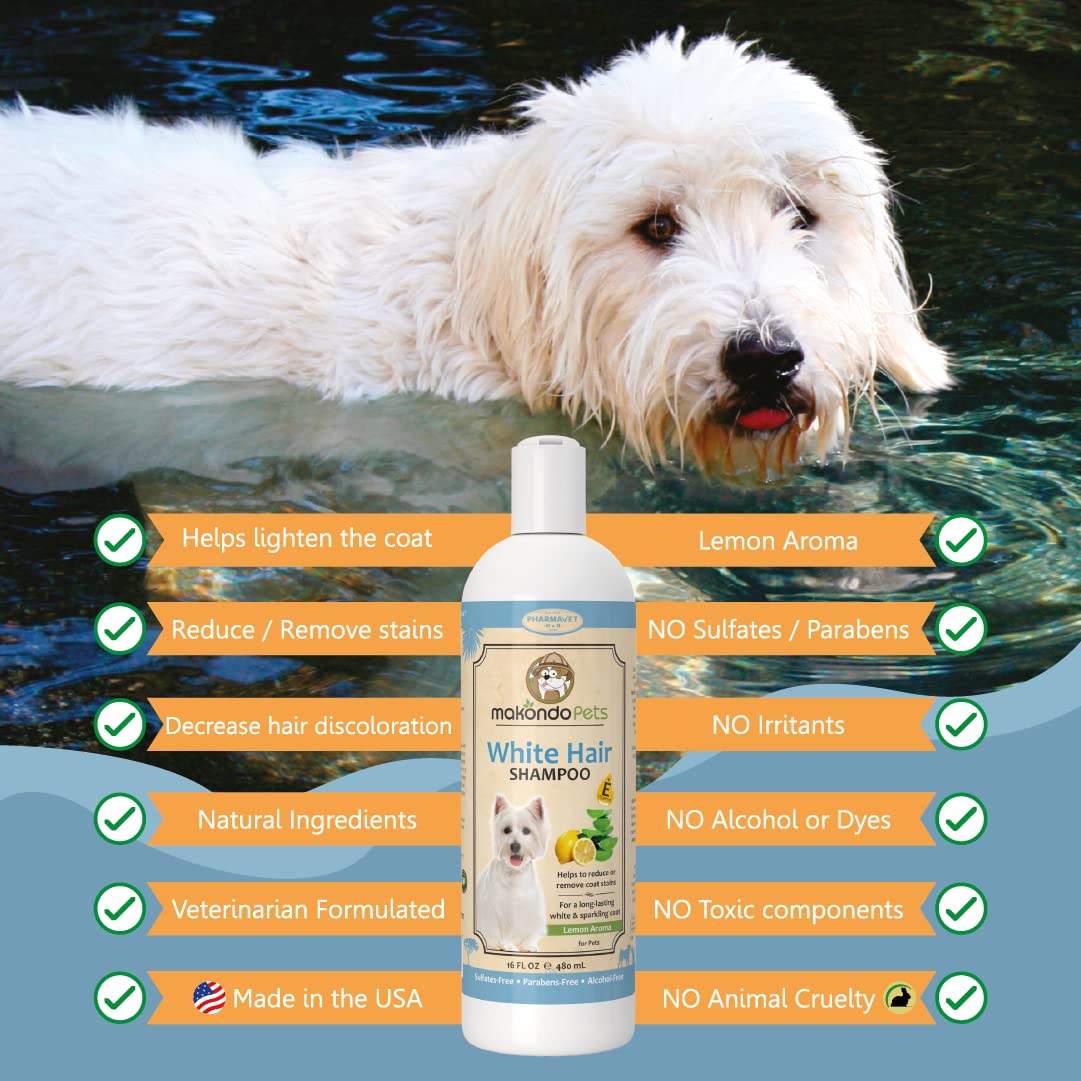 Dog Whitening Shampoo– For Dogs With White Light Colored Hair Coat Fur–White Haired Pets Shampoo For Itching Dry Sensitive Skin. Non Toxic Formula