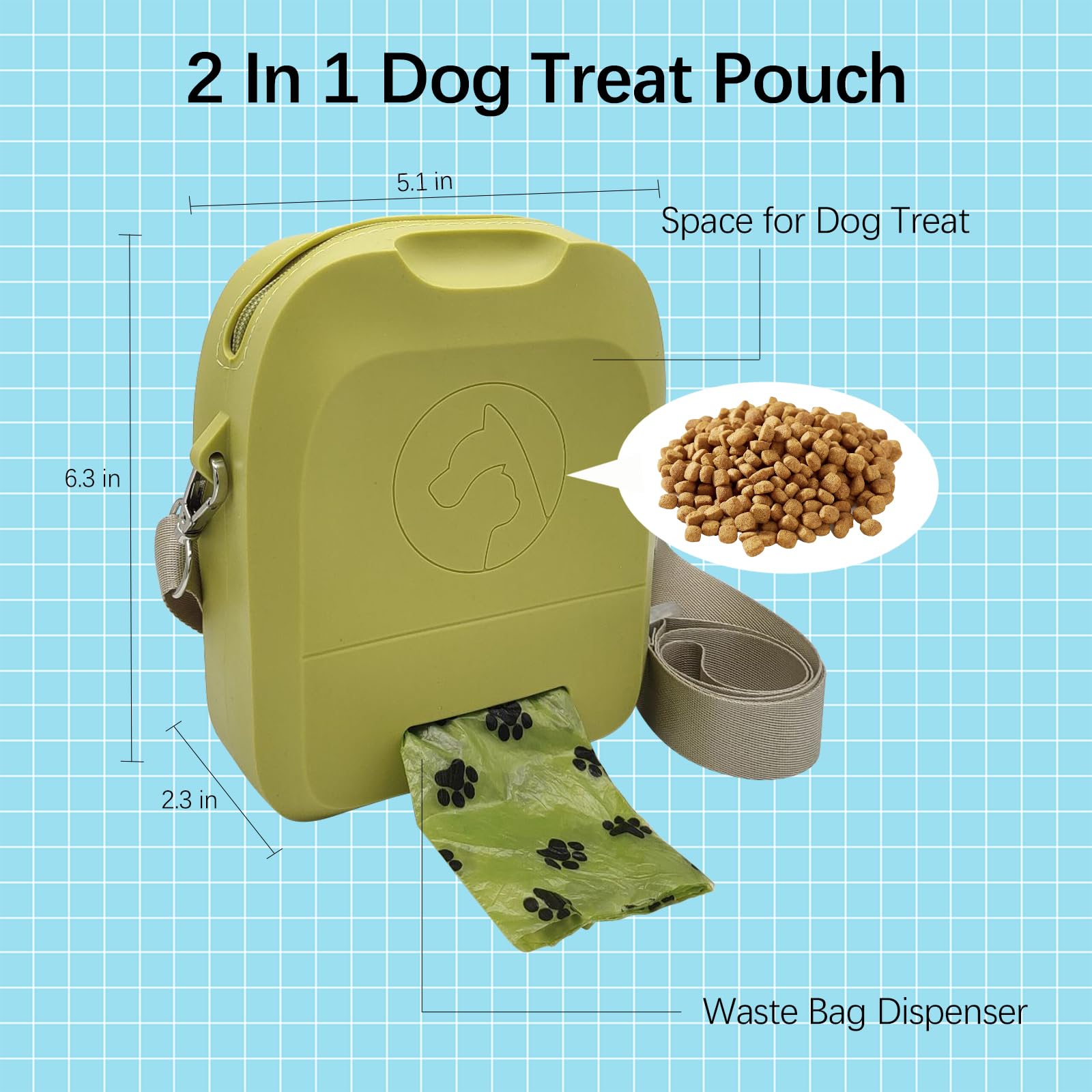 Shelinc Silicone Dog Treat Pouch Poop Bag Dispenser, Zipper Closure and Shoulder Strap Design,Dog Training Treat Bag, Puppy Trai