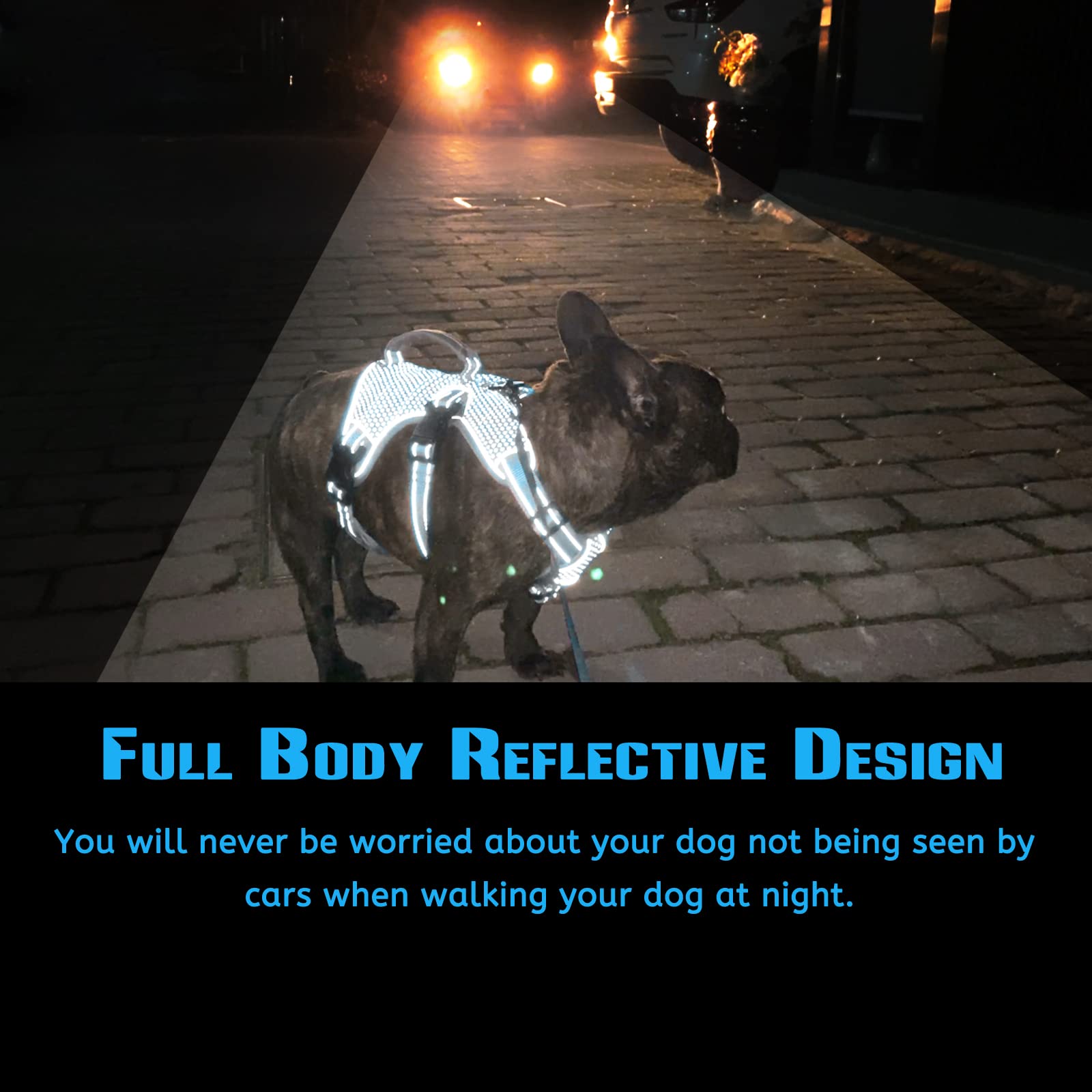 Escape Proof Dog Harness, Escape Artist Harness, Fully Reflective Harness With Padded Handle, Breathable,Durable, Adjustable Vest For Small Dogs Walking, Training, And Running Gear Blue (Small)