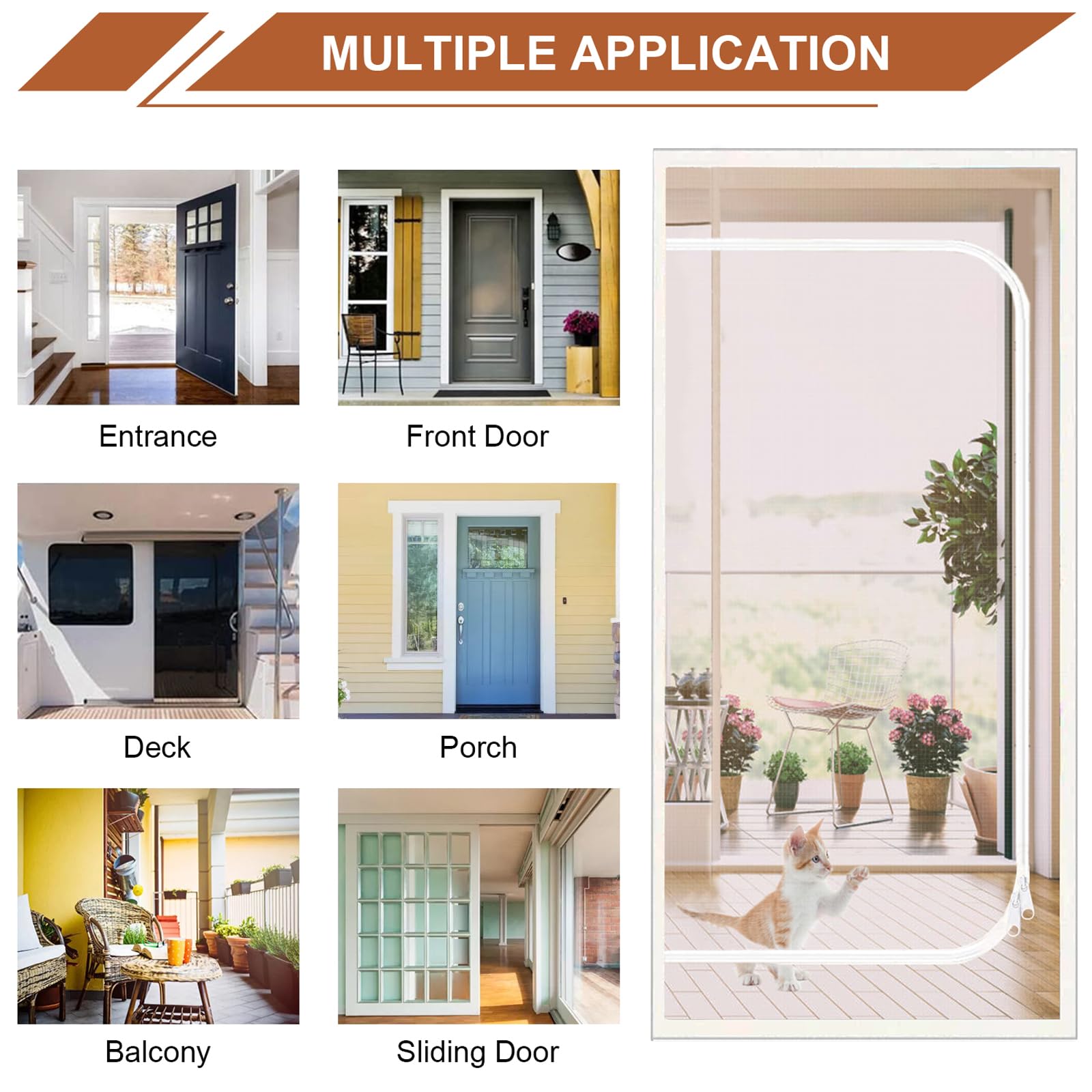 Dixutzi Reinforced Cat Screen Door Fits Door Size 35x 80, Heavy Duty Pets Proof Screen with Zipper, Prevent Dogs Cats Runnin