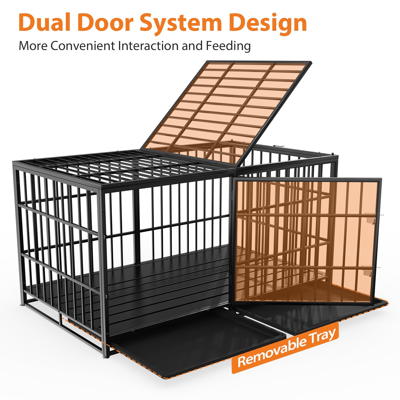 Rovibek Heavy Duty 61 Inch Steel Dog Crate, Escape Proof, Indestructible, Black, Model RXZER17