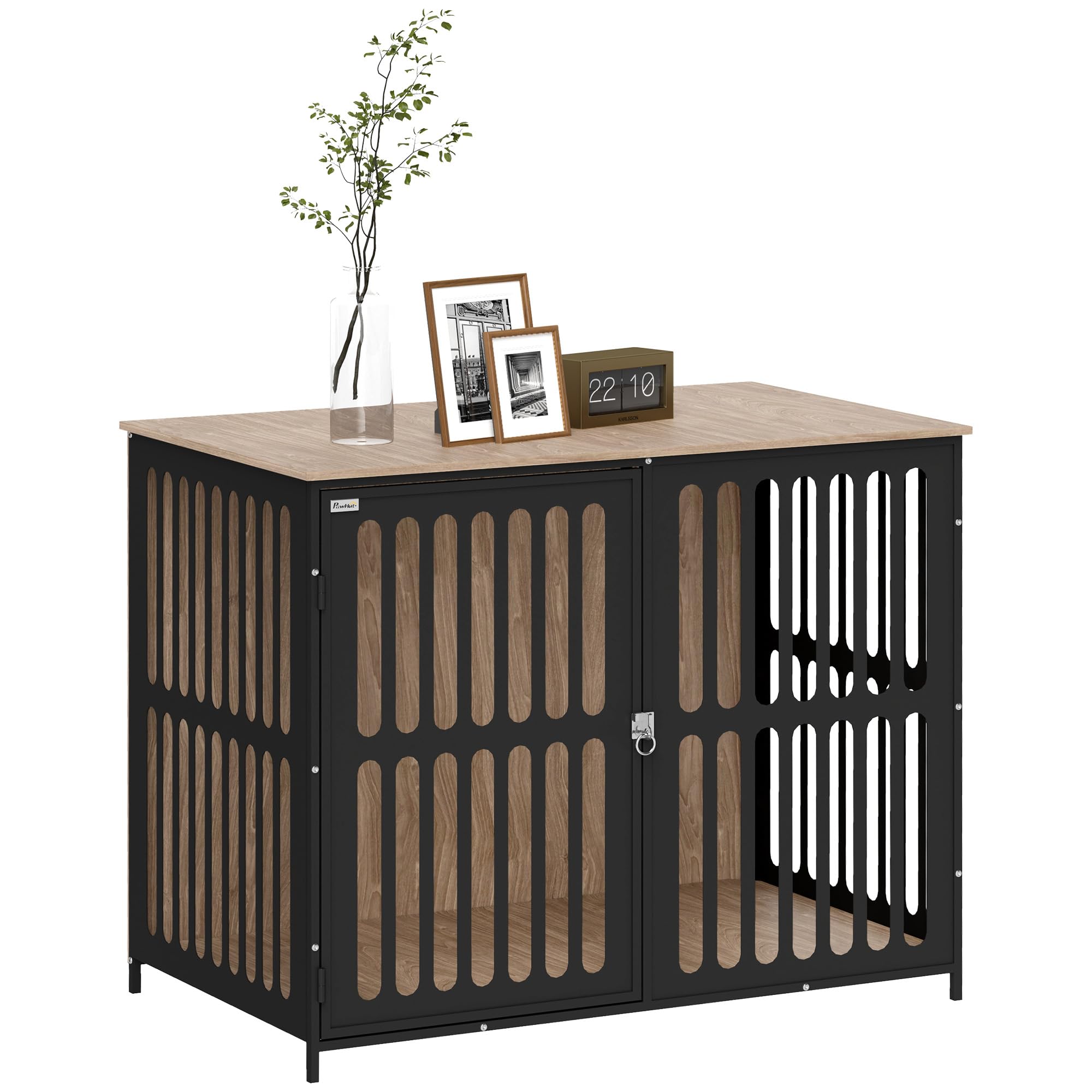 PawHut Dog Crate Furniture, 39 Dog Cage Furniture End Side Table with Anti-Chew Resistant Mesh, Anti-Escape Single Door, Heavy D