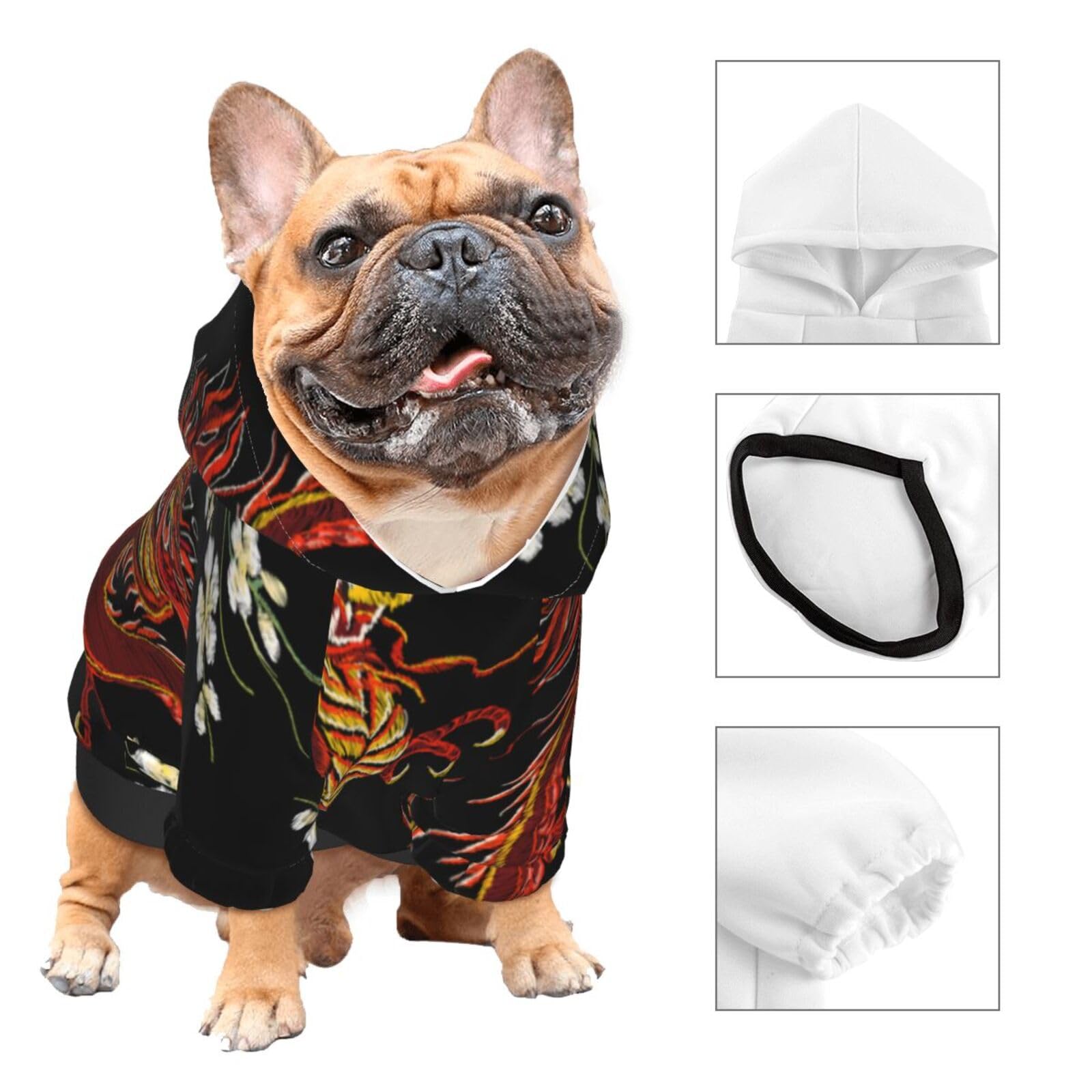 Dog Hoodies Puppy Sweater Cold Weather Dog Coats Soft Pet Clothes Hooded Sweatshirt For Dog Cat (Floral Chinese Japanese Dragon