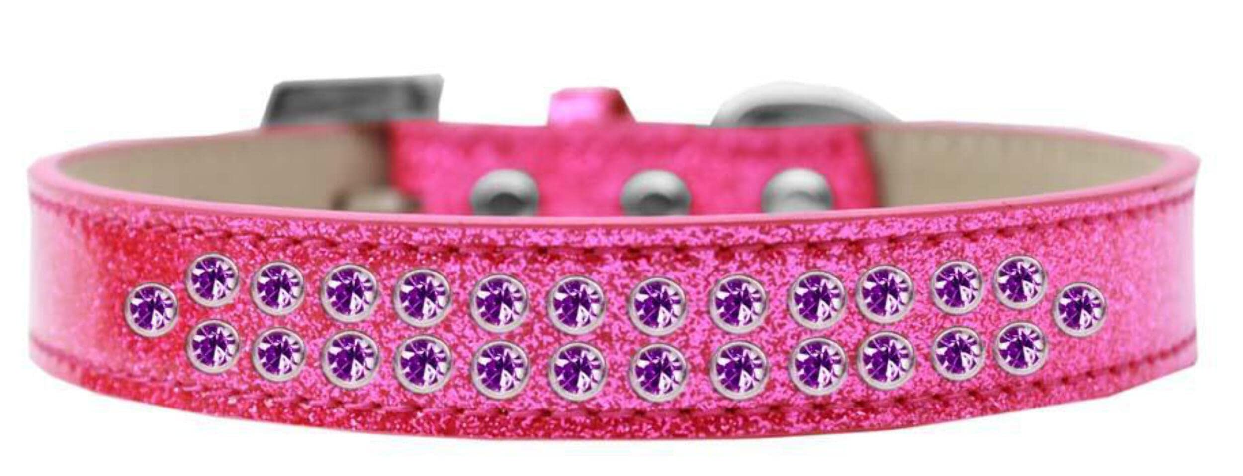 Mirage Pet Products Two Row Purple Crystal Light Pink Dog Collar, Size 14