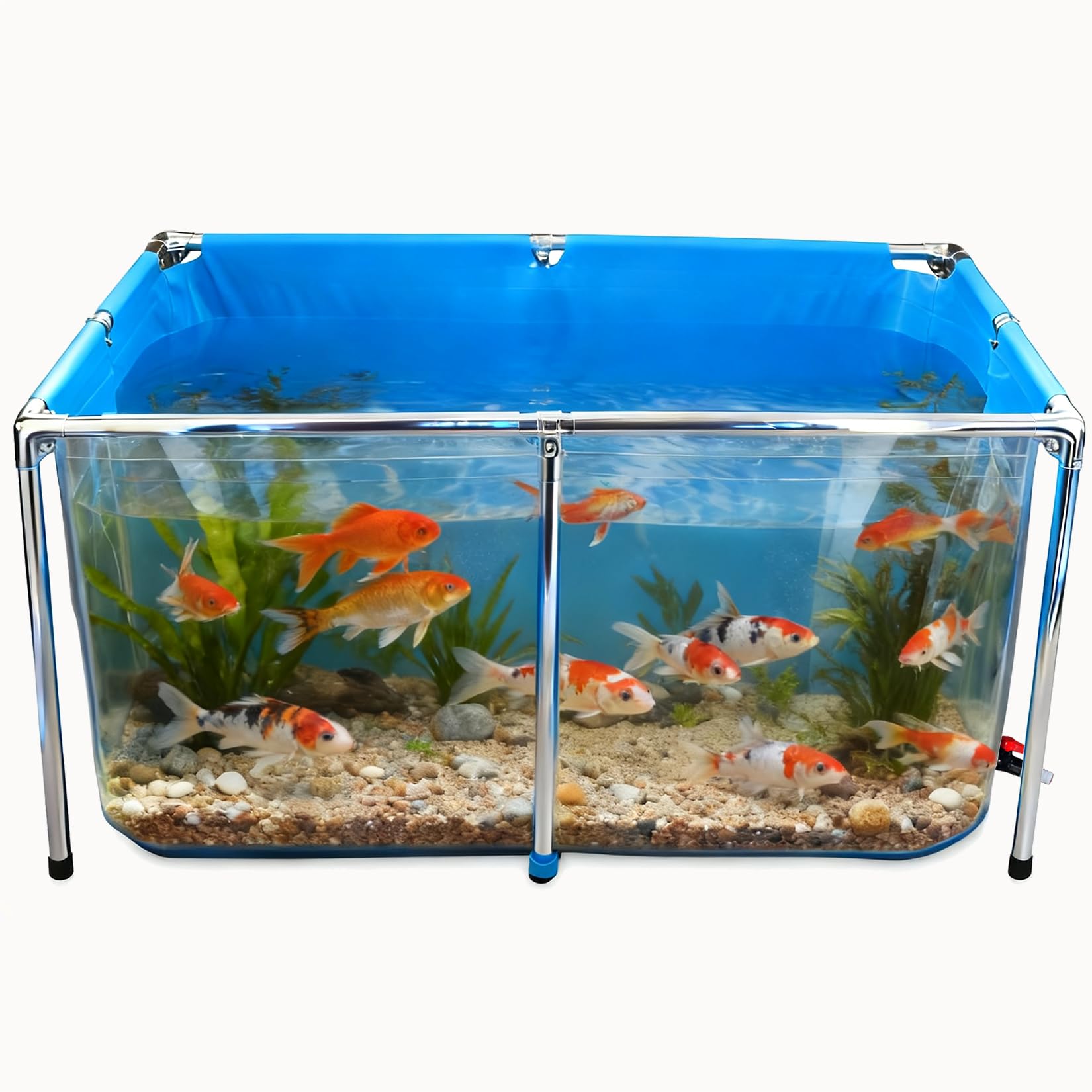 PVC Fish Pond,Above Ground Fish Tank,Goldfish/Koi Pond with Clear Viewing Panel, Outdoor Canvas Aquarium with Stainless Steel Fr