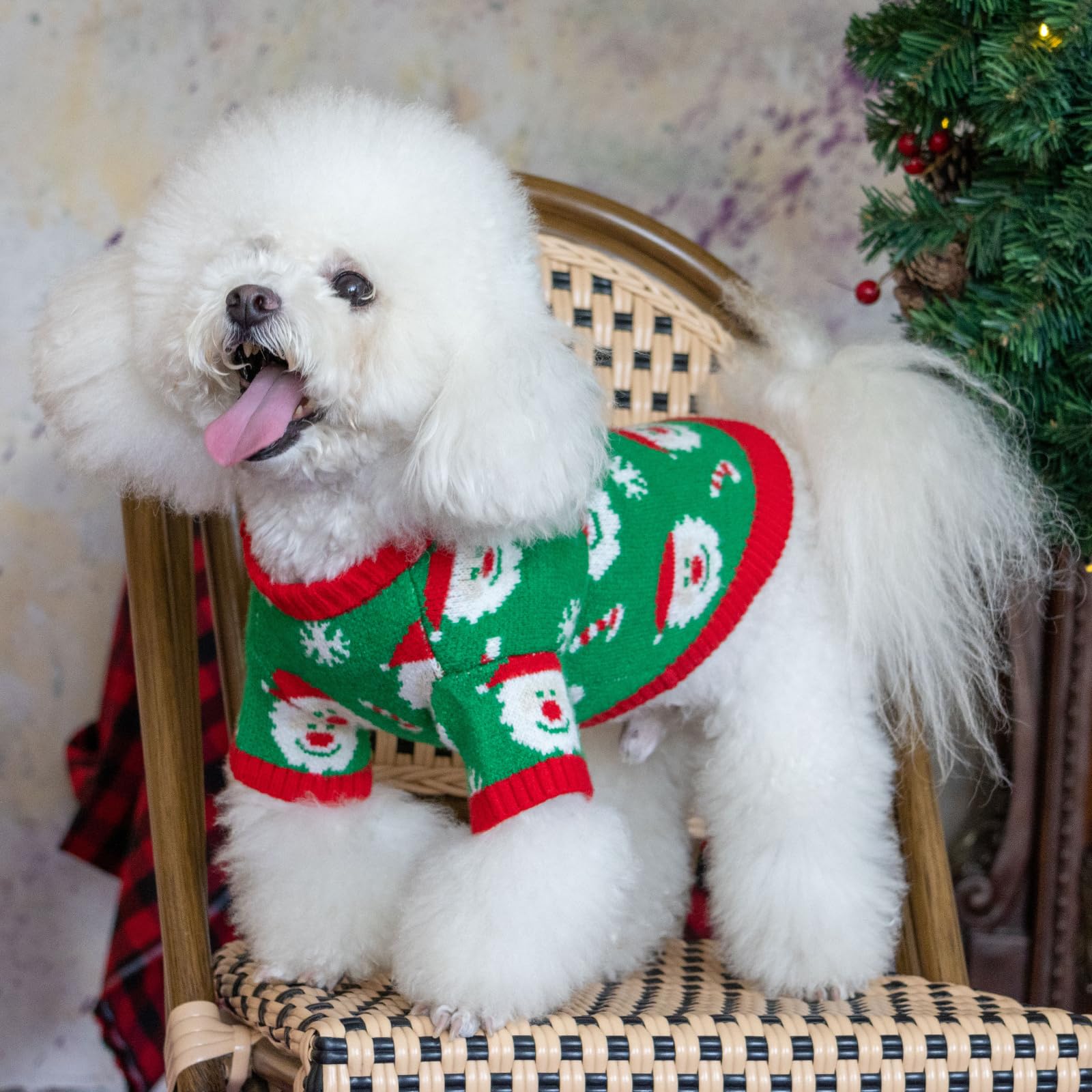 Cutebone Christmas Green Dog Sweater For Medium Large Dogs Santa Claus Knit Turtleneck Pet Winter Clothes Cat Apparel With Leash