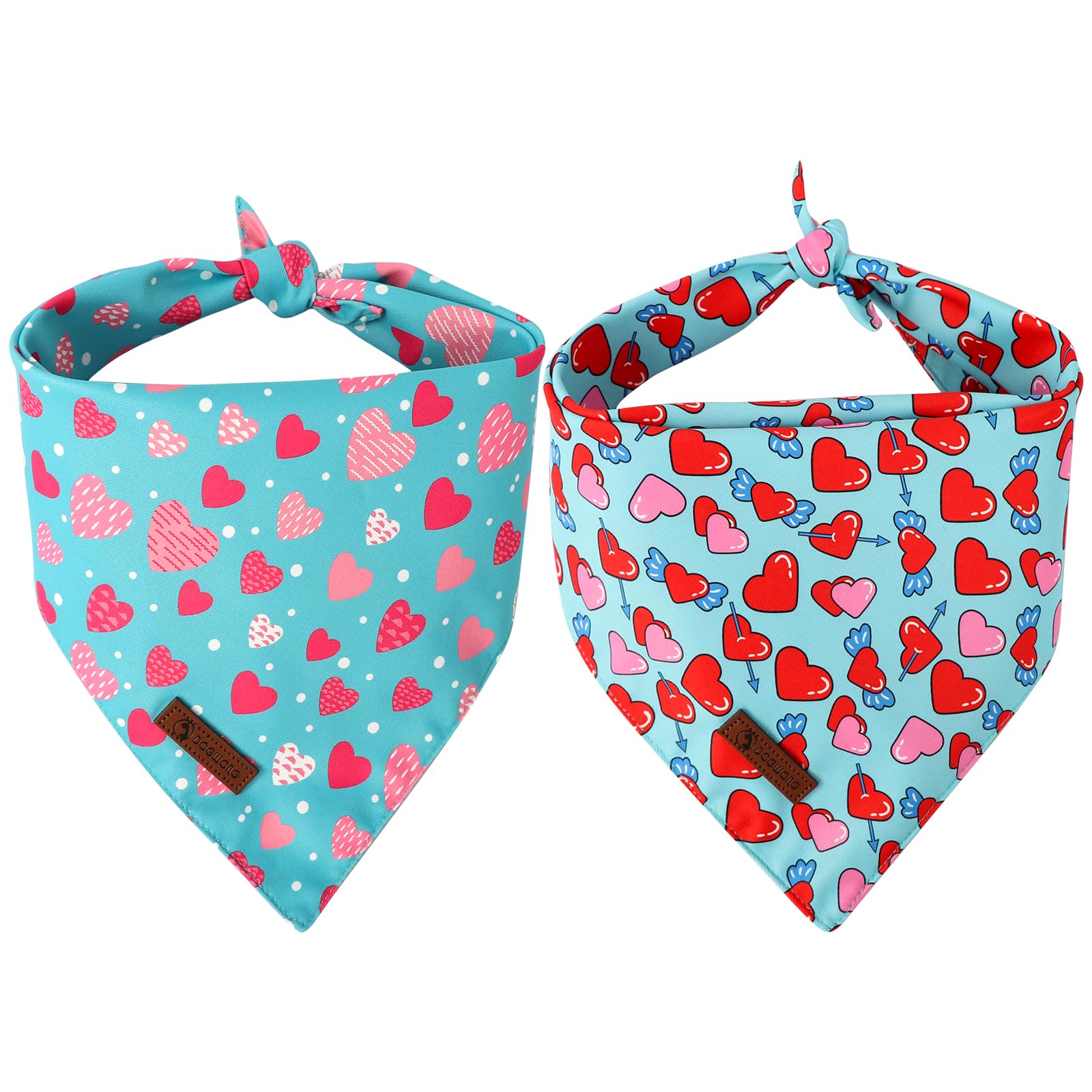 Dogwong Valentine'S Dog Bandanas 2 Pack, Triangle Reversible Love Heart Pet Scarf Durable Cute Blue Heart Holiday Bandana For Sm