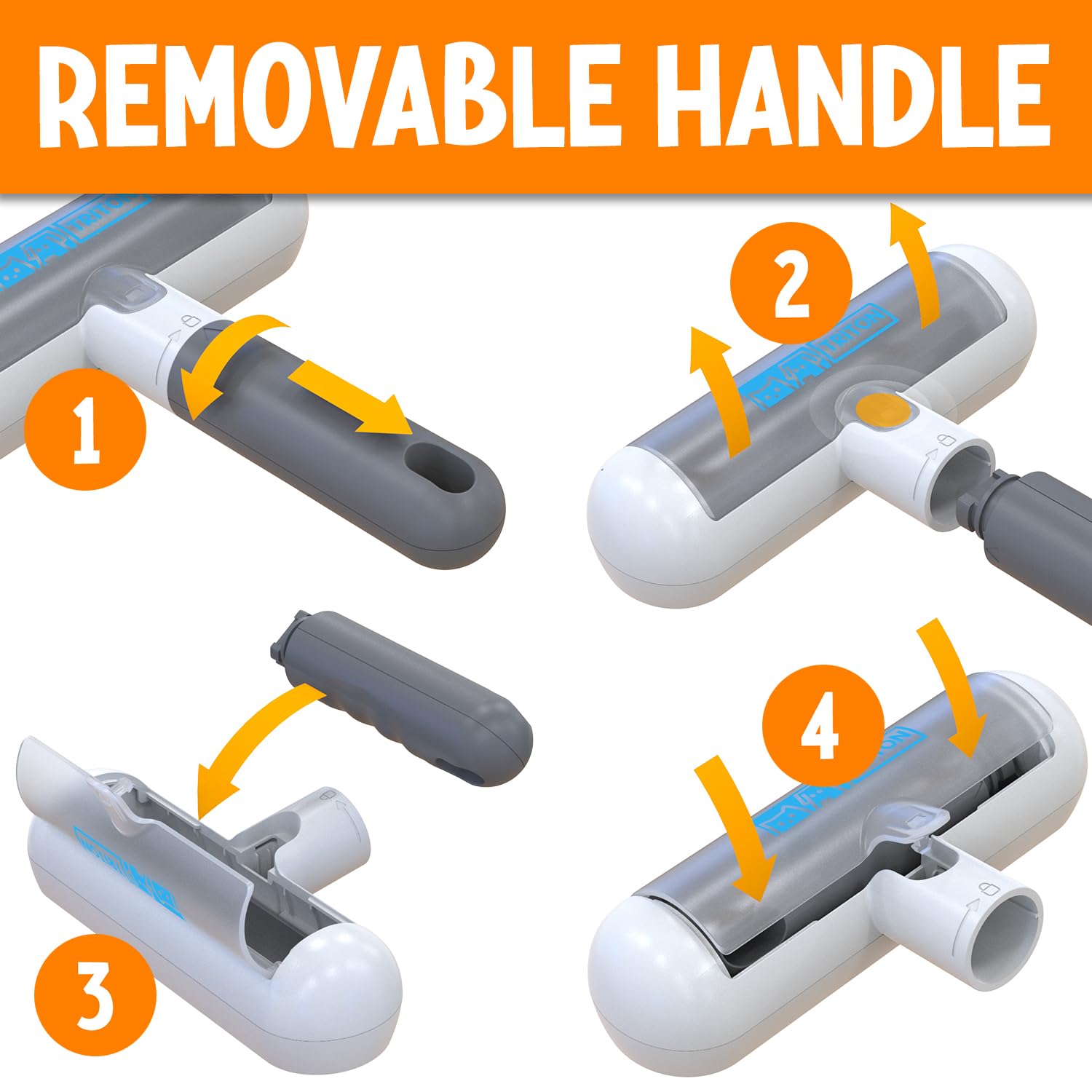Triton Pet Hair Remover Tool - Travel Size, Detachable Handle, Gray/White, Fur Trapping Compartment, Reusable for Cats & Dogs
