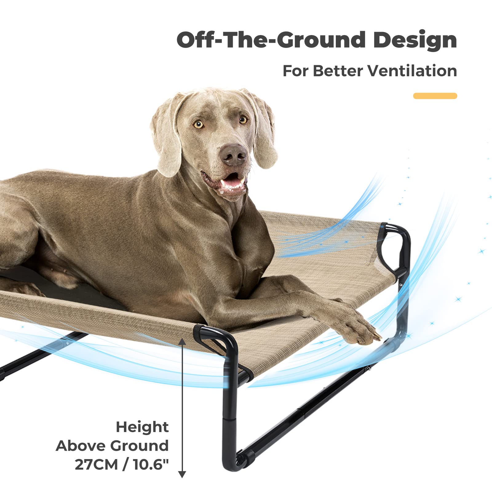 Veehoo Original Cooling Elevated Dog Bed, Outdoor Raised Dog Cots Bed For Large Dogs, Chew Proof Standing Pet Bed With Washable Breathable Mesh, No-Slip Feet For Indoor Outdoor, Xx-Large, Beige Coffee