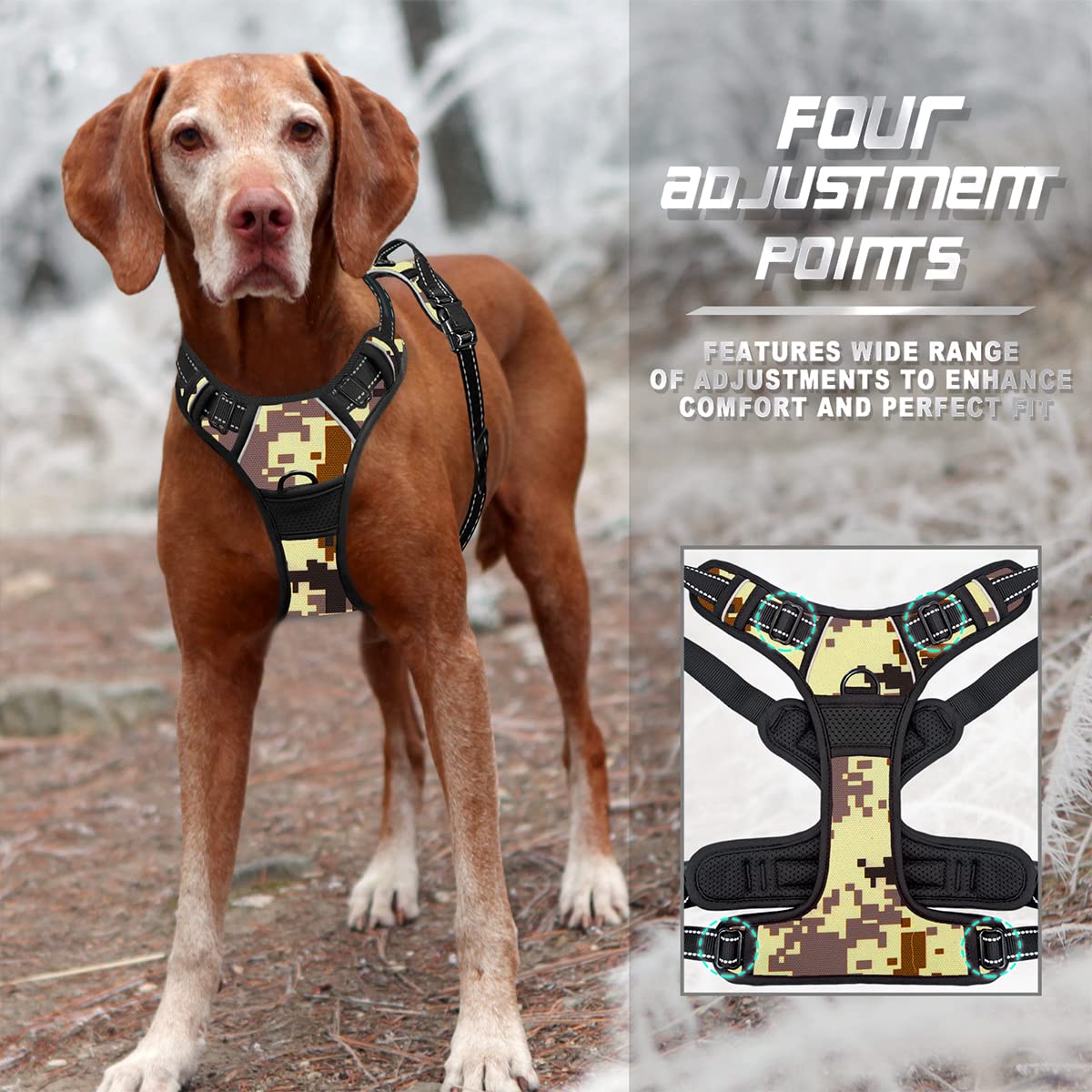 Barkbay No Pull Dog Harness Front Clip Heavy Duty Reflective Easy Control Handle For Large Dog Walking(Desert Camo,M)