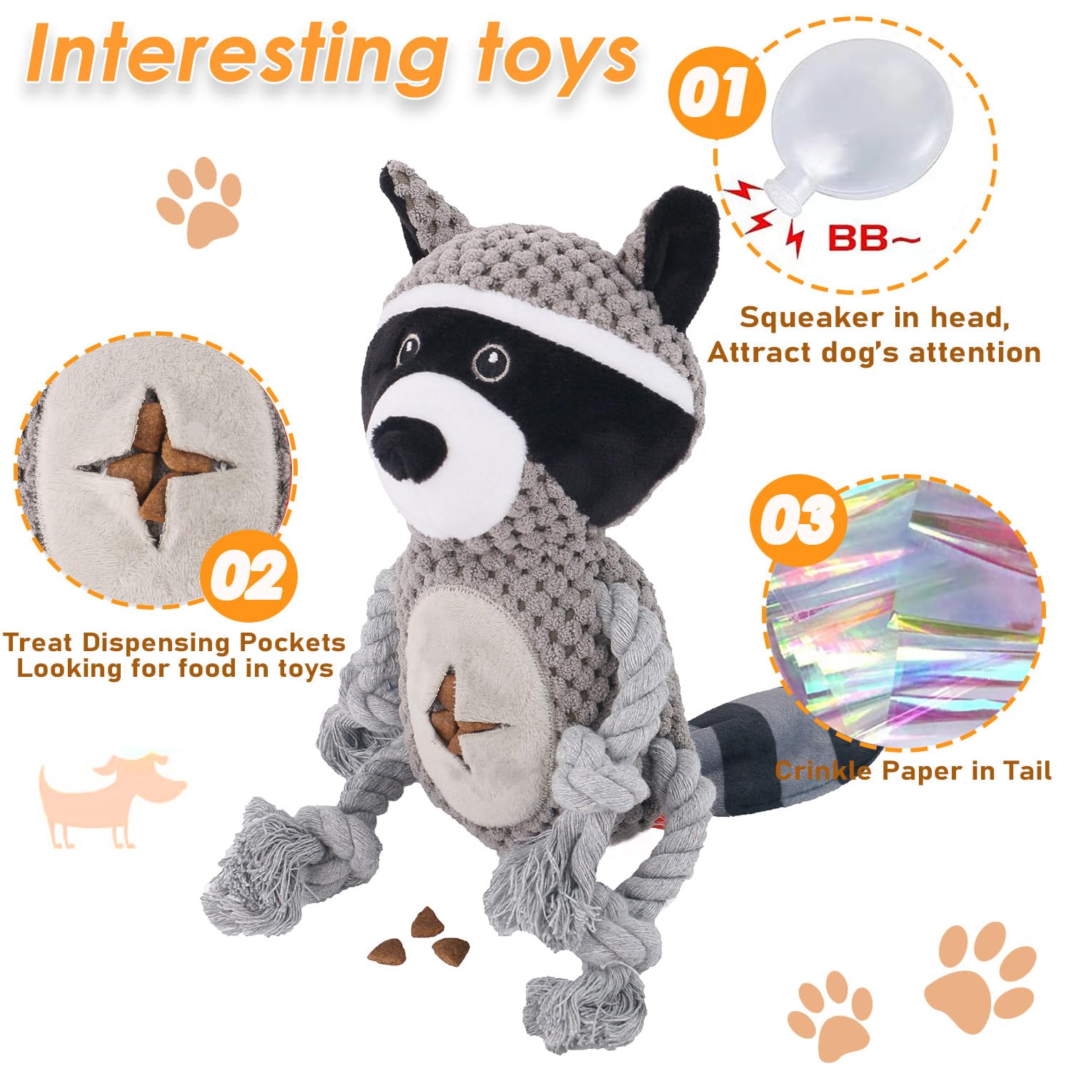 HUGEME Rope Dog Toys - Interactive Plush Squeaky Tug of War for Small to Large Dogs - Grey and Red, Model HDR2P2105