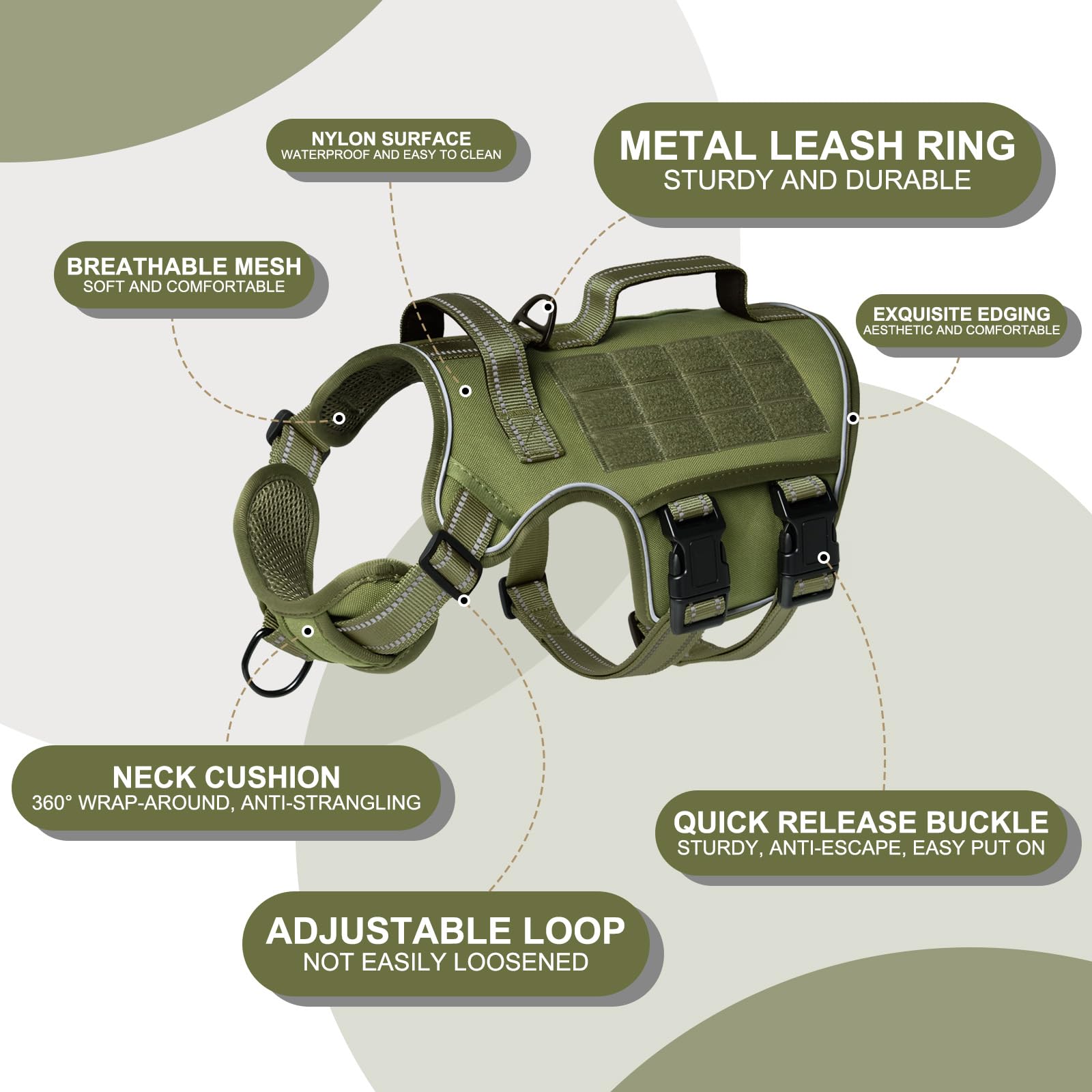 Dog Harness for Large Dogs Heavy Duty, Tactical No Pull Dog Harness with Molle System, Easy On and Off Service Dog Vest, Breatha