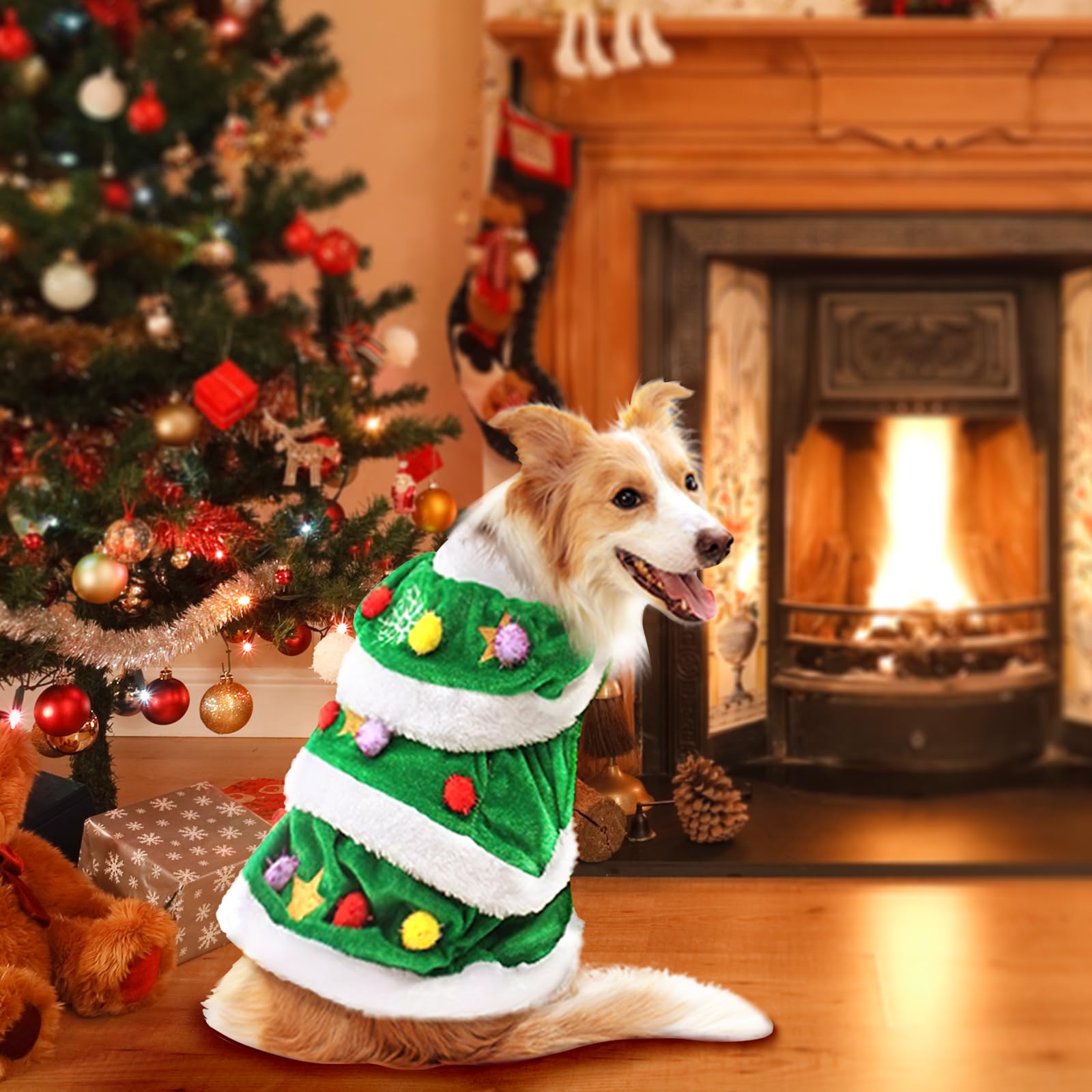 WORDERFUL Dog Christmas Tree Dress - Cute and Warm Dog Costume (L)