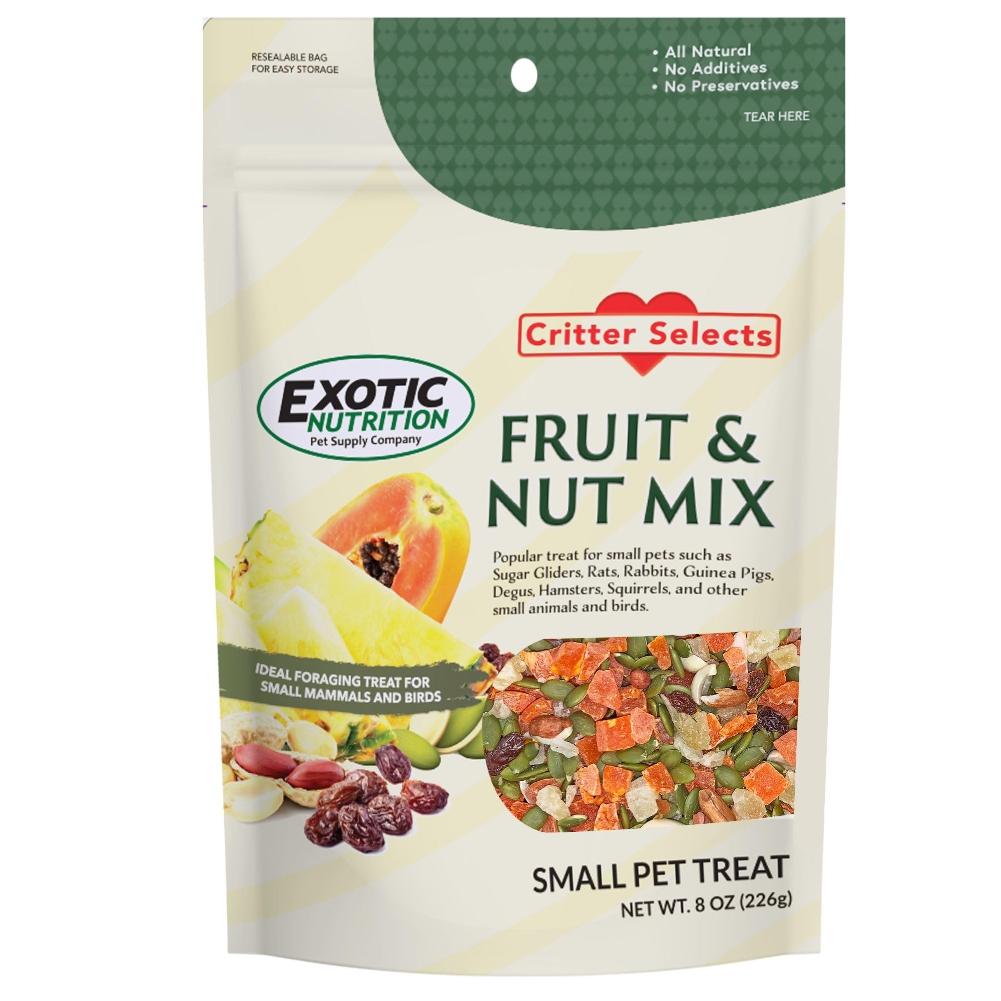 Fruit & Nut Mix - Healthy & Unique Mixed Nuts & Dried Fruit Treat - Sugar Gliders, Squirrels, Marmosets, Parrots, Birds, Rats, R