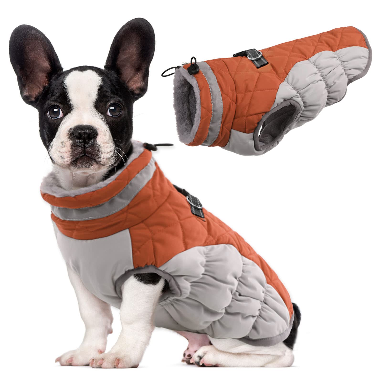 Lelepet Warm Dog Winter Coat Cold Weather Jacket Windproof Reflective Turtleneck Vest With Plush Neckline D-Ring For Leash Thick Fleece Lining Jacket Pet Apparel For Small Medium Large Dogs(X-Small)