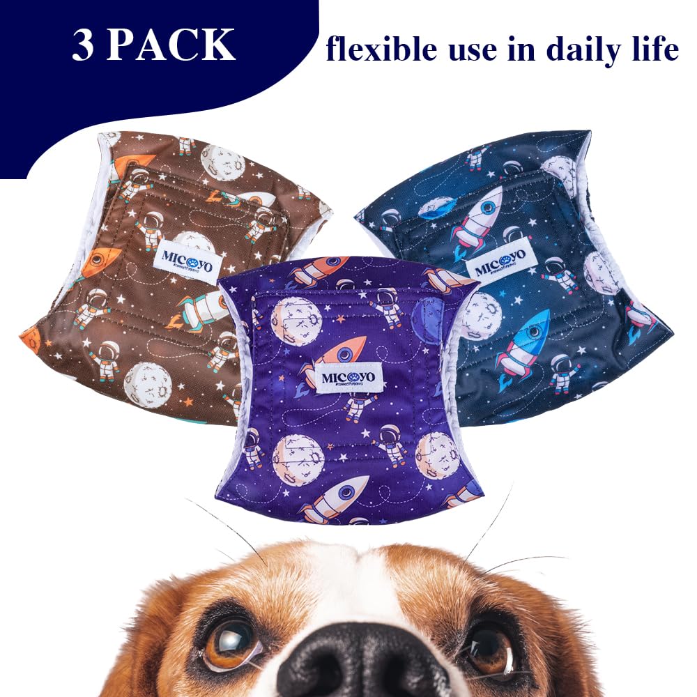 Micooyo Belly Bands For Male Dogs, 3 Pack Reusable Dog Diapers Male For Puppy Doggie, Washable Male Dog Wraps Xsmall (M, Space)