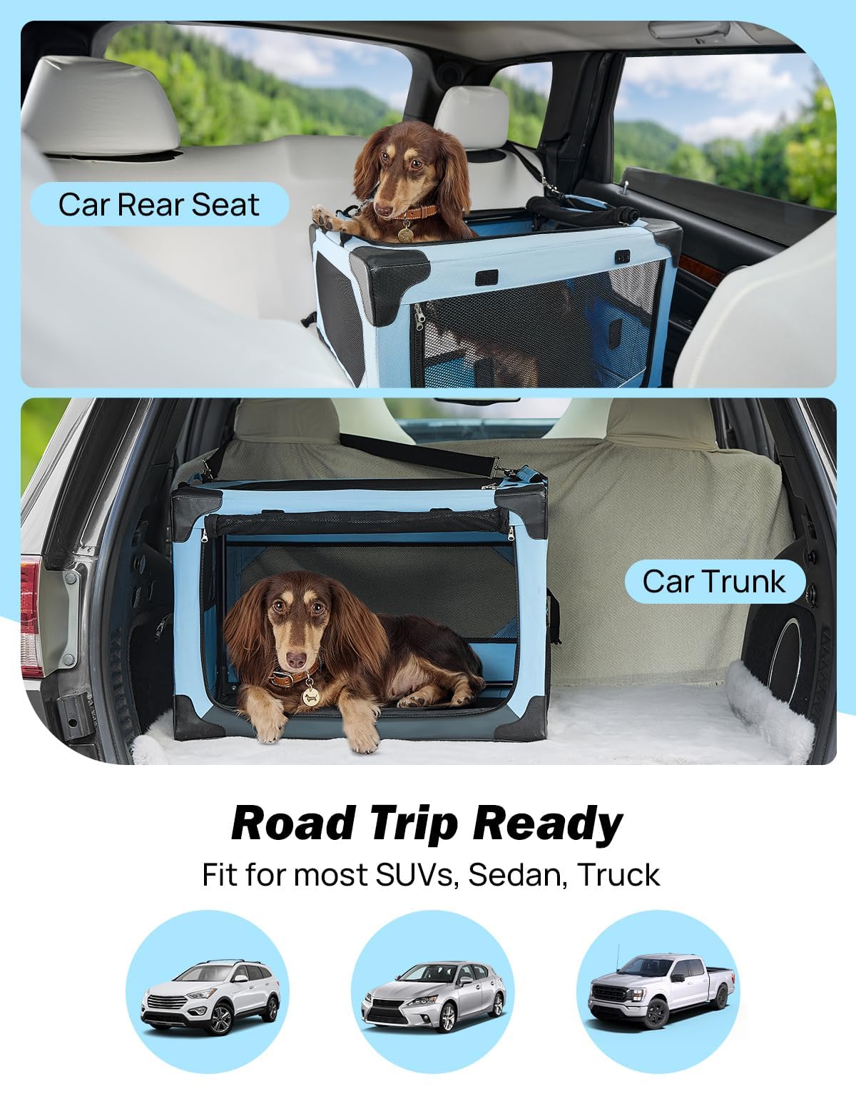 Joytutus Collapsible Dog Crate, 20 Inch Portable Pet Crate For Car, Travel Foldable Crate For Puppy/Small Dog 18 Lbs, Soft Cat C
