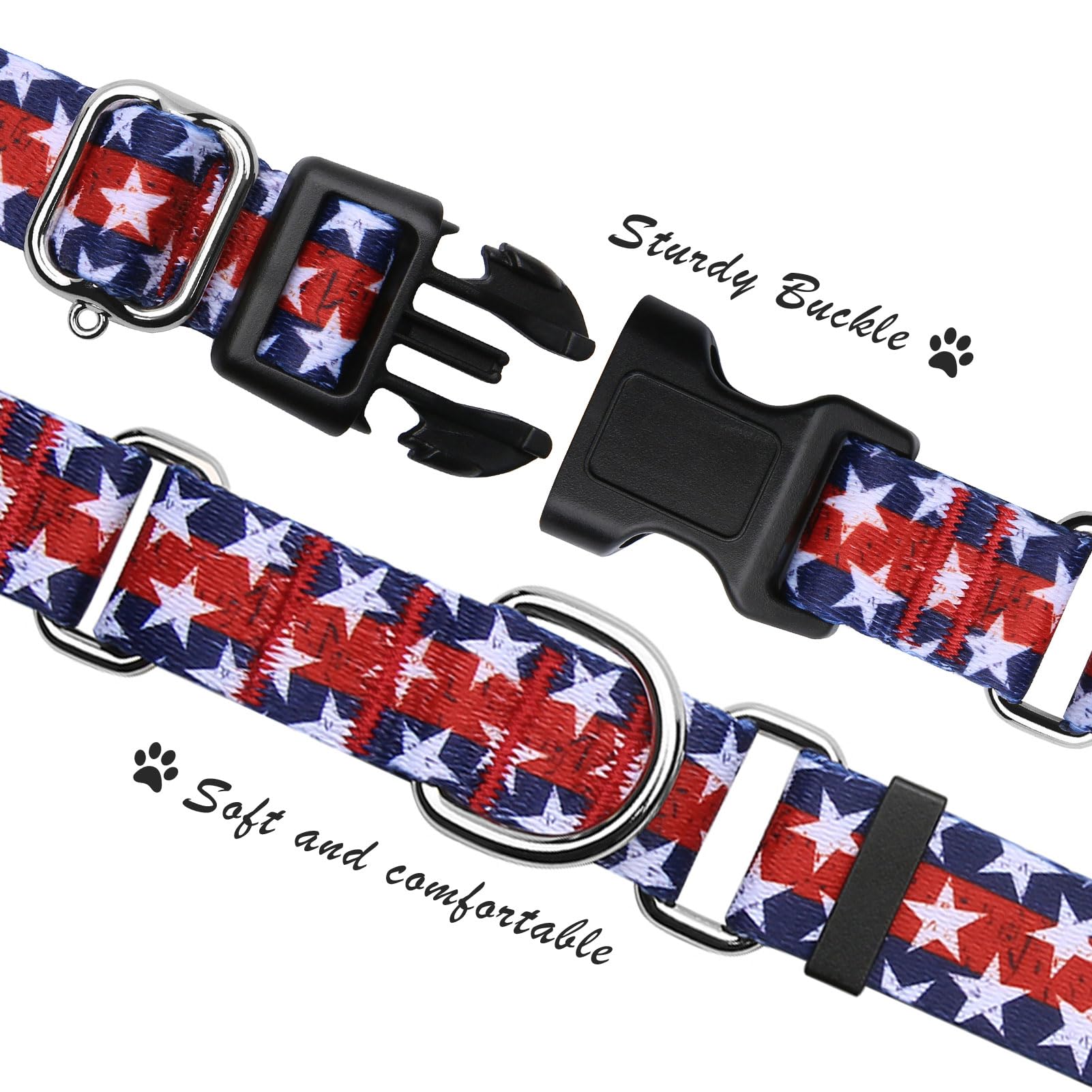 Hikiko American Flag Martingale Collar With Buckle Adjustable Soft Nylon Dog Collars For Small Medium Large Dog (Star,Small)
