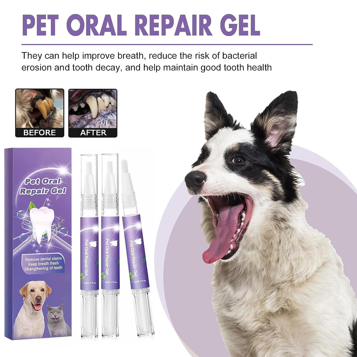 3Pcs Pet Oral Repair Gel, Pet Oral Restoration Whitening Gel, Pet Teeth Care Gel Cleaner Teeth & Fresher Breath, Without Brushin