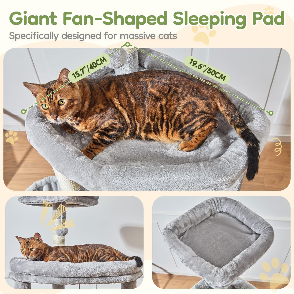 Taoqimiao 72 Inches Cat Tree for Large Cats, Multi-Level Tall Cat Tower, Widened Cat Condo with Large Scratch Board, 5 Scratchin